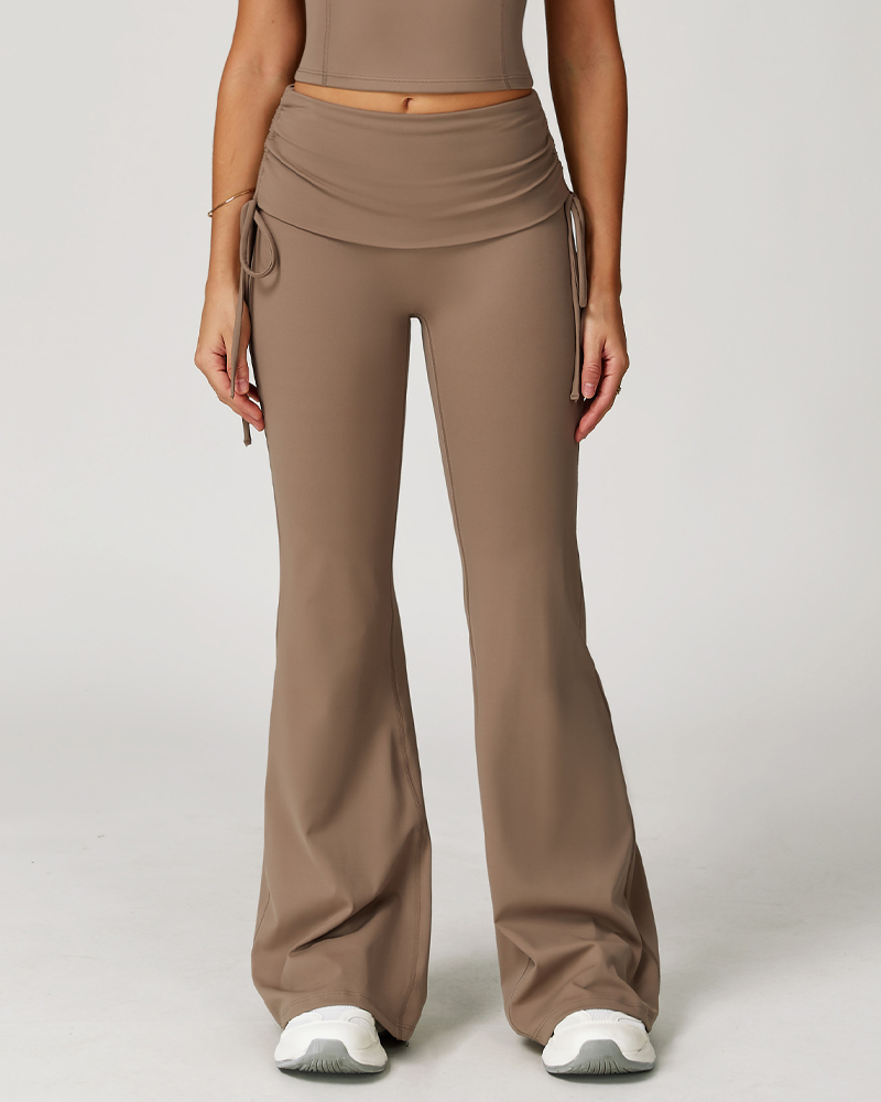 Fold Over High Waist Nude Feel Flared Yoga Workout Pants