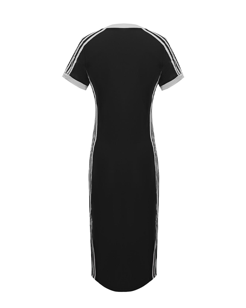 Casual Fashion V-Neck Striped Trim Short Sleeve Slim Fit Dress