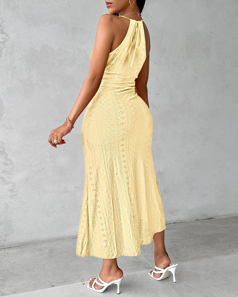 Halter Neck Cutout Split Slim Fit Irregular Beach Dress