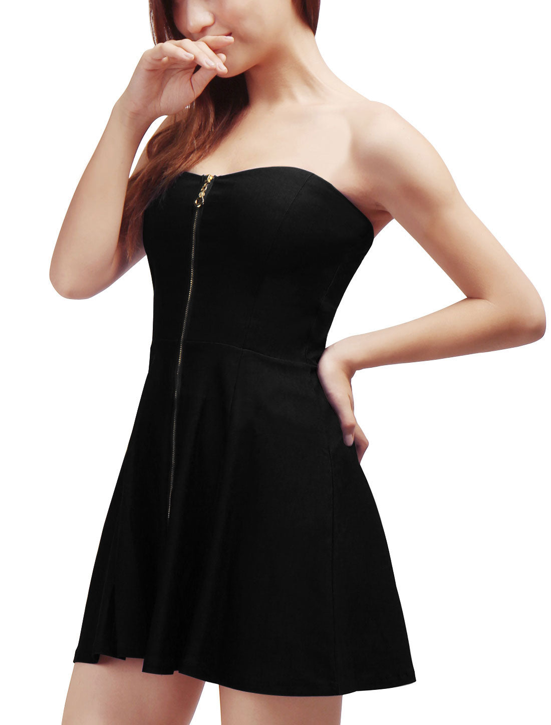 Zip Up Sexy Strapless Party Club Mini Bodycon Dress