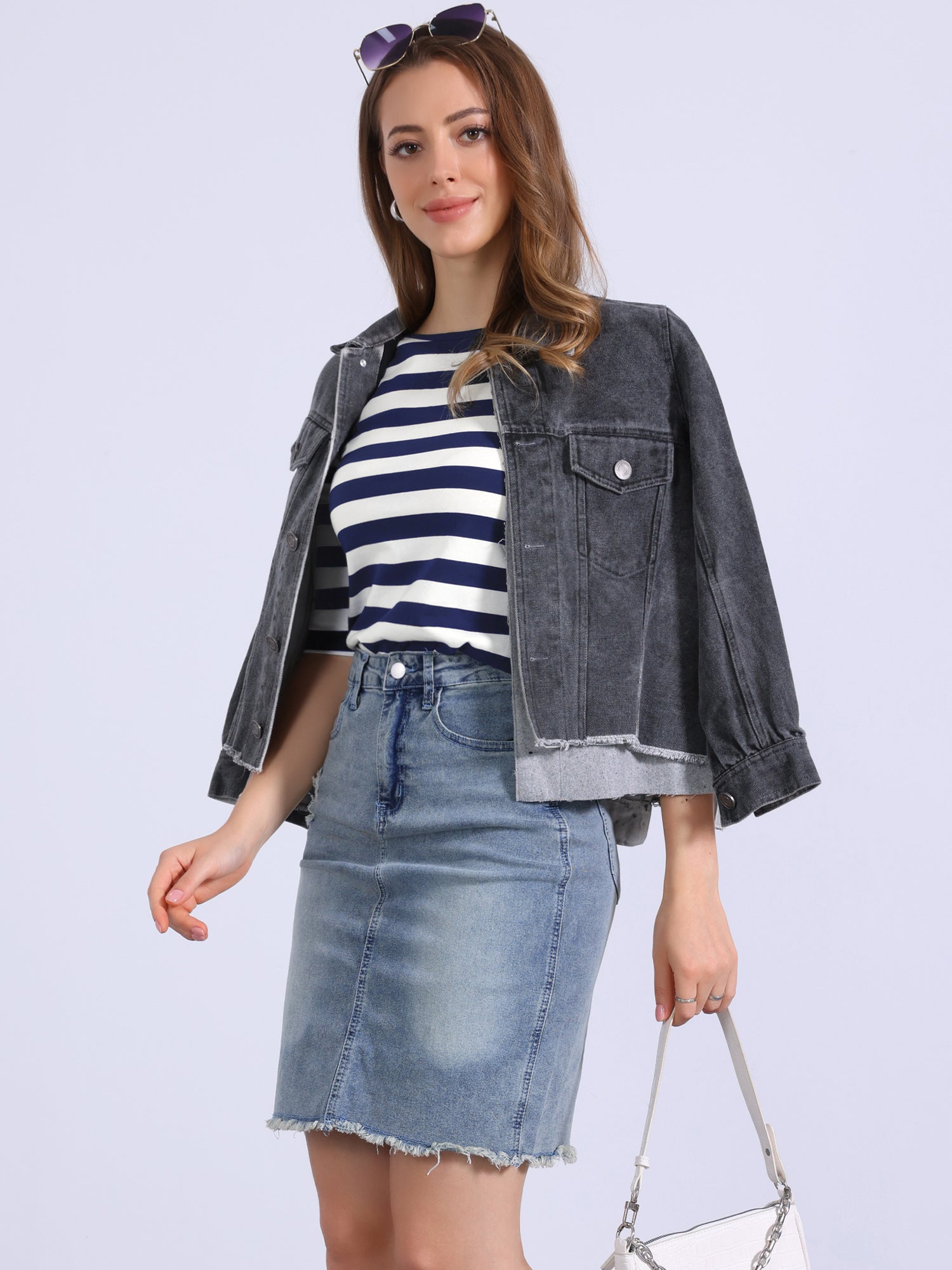 Striped 3/4 Sleeve Round Neck Casual T-Shirt