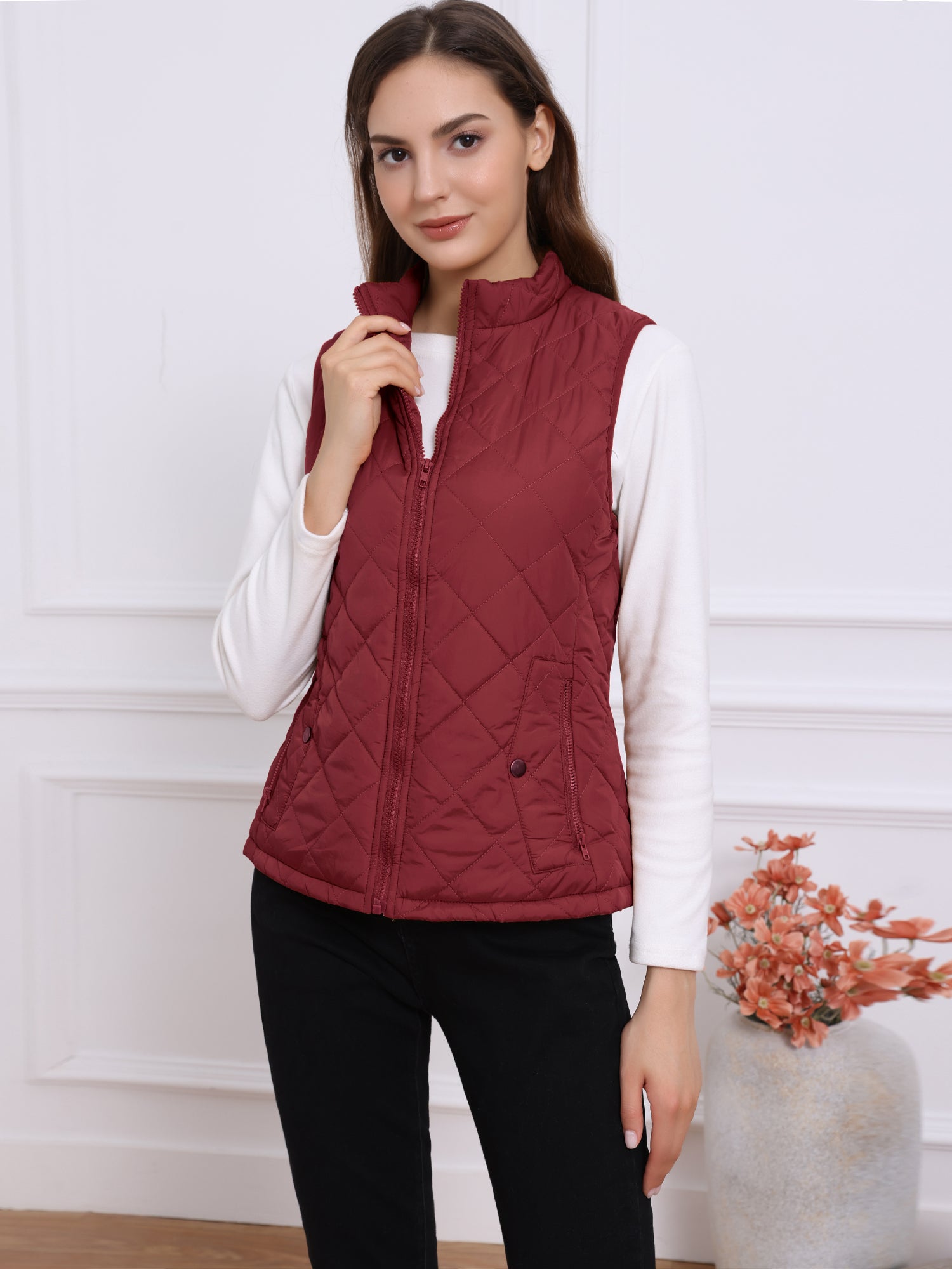 Stand Collar Lightweight Gilet Quilted Zipper Vest