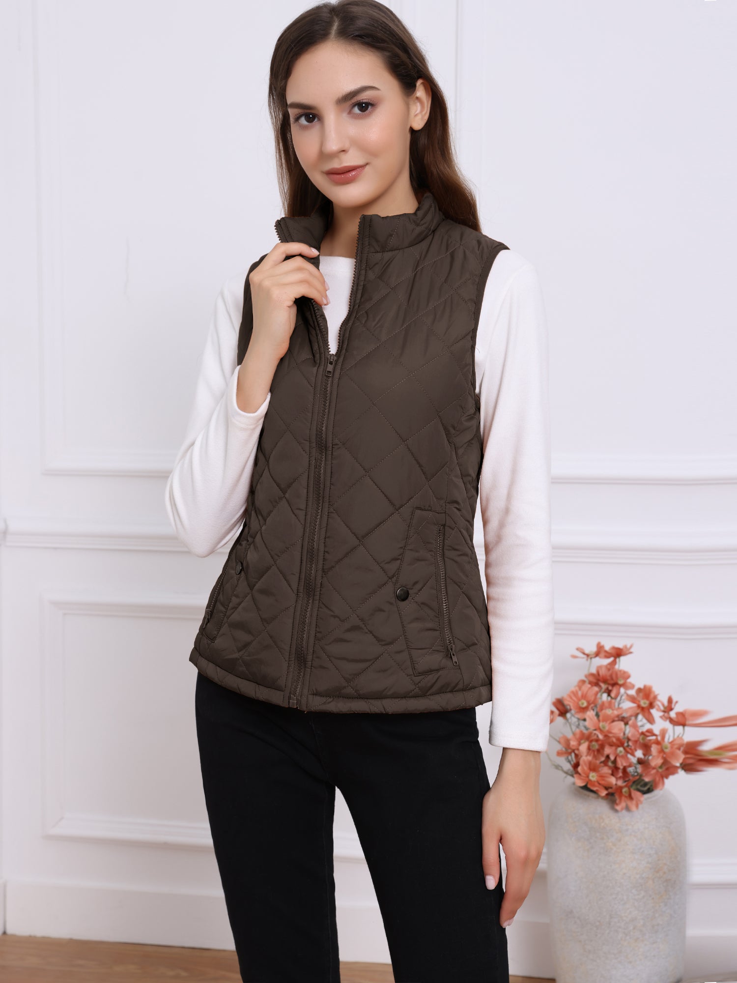 Stand Collar Lightweight Gilet Quilted Zipper Vest