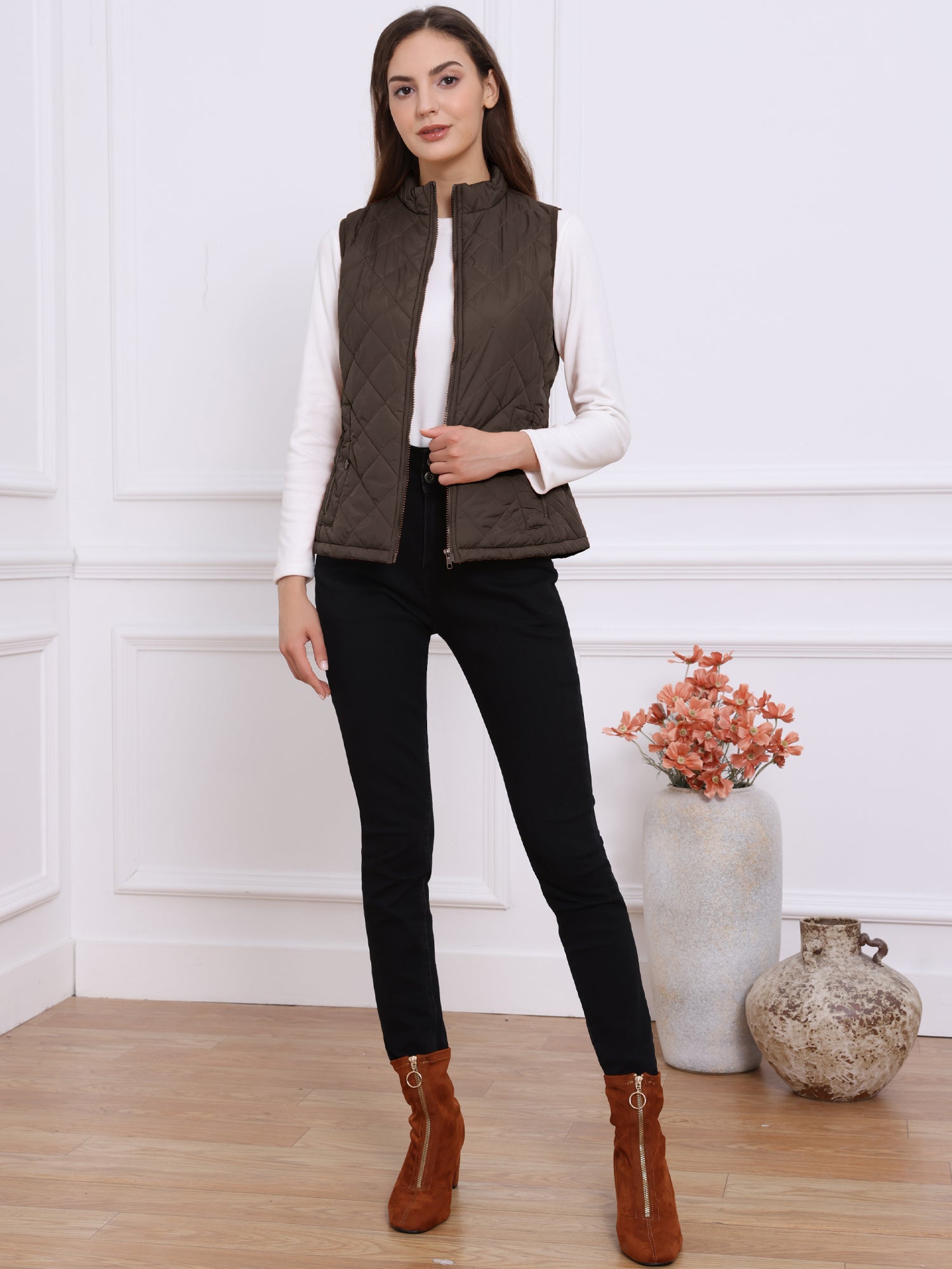 Stand Collar Lightweight Gilet Quilted Zipper Vest
