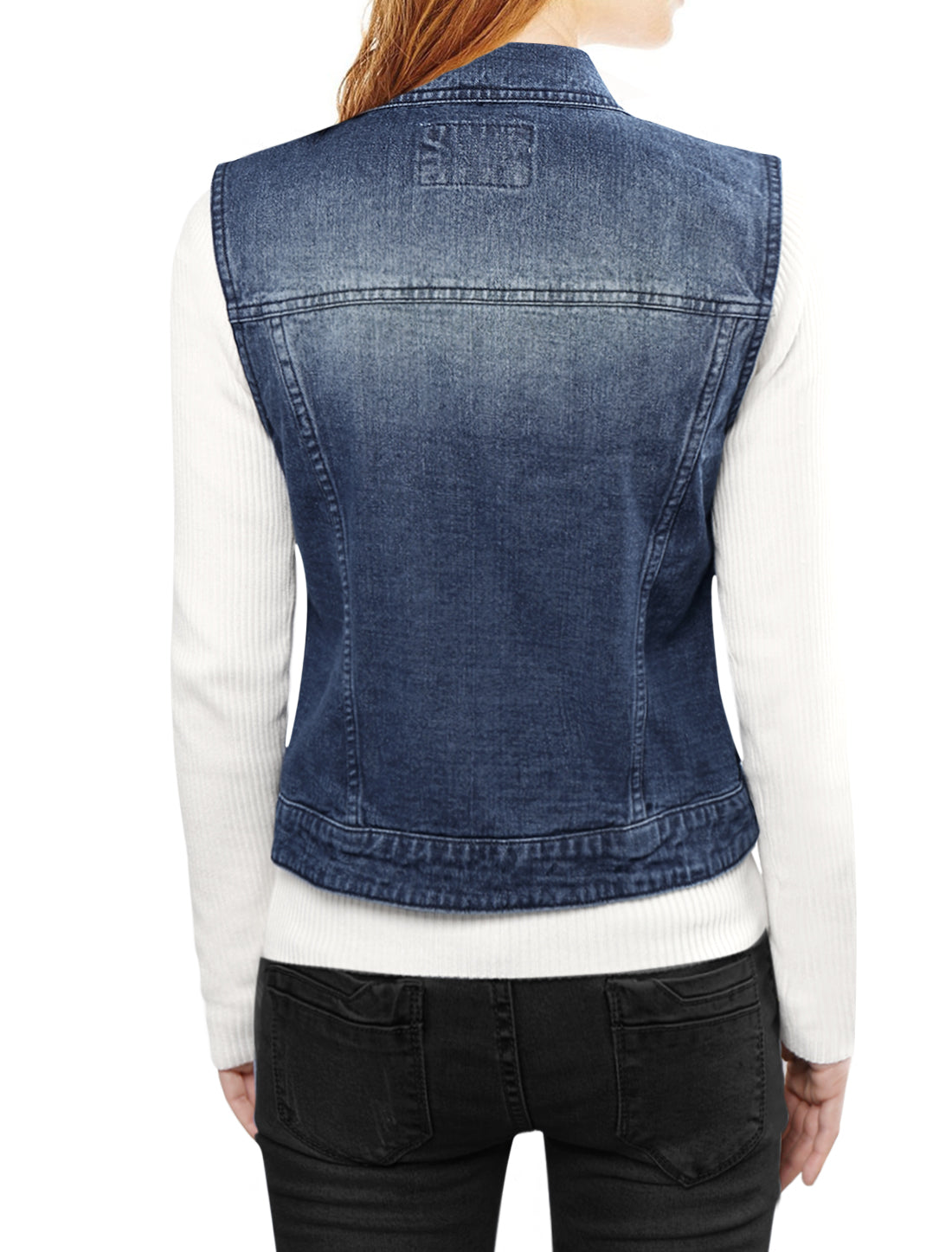 Buttoned Chest Flap Pocket Washed Denim Jacket Vest