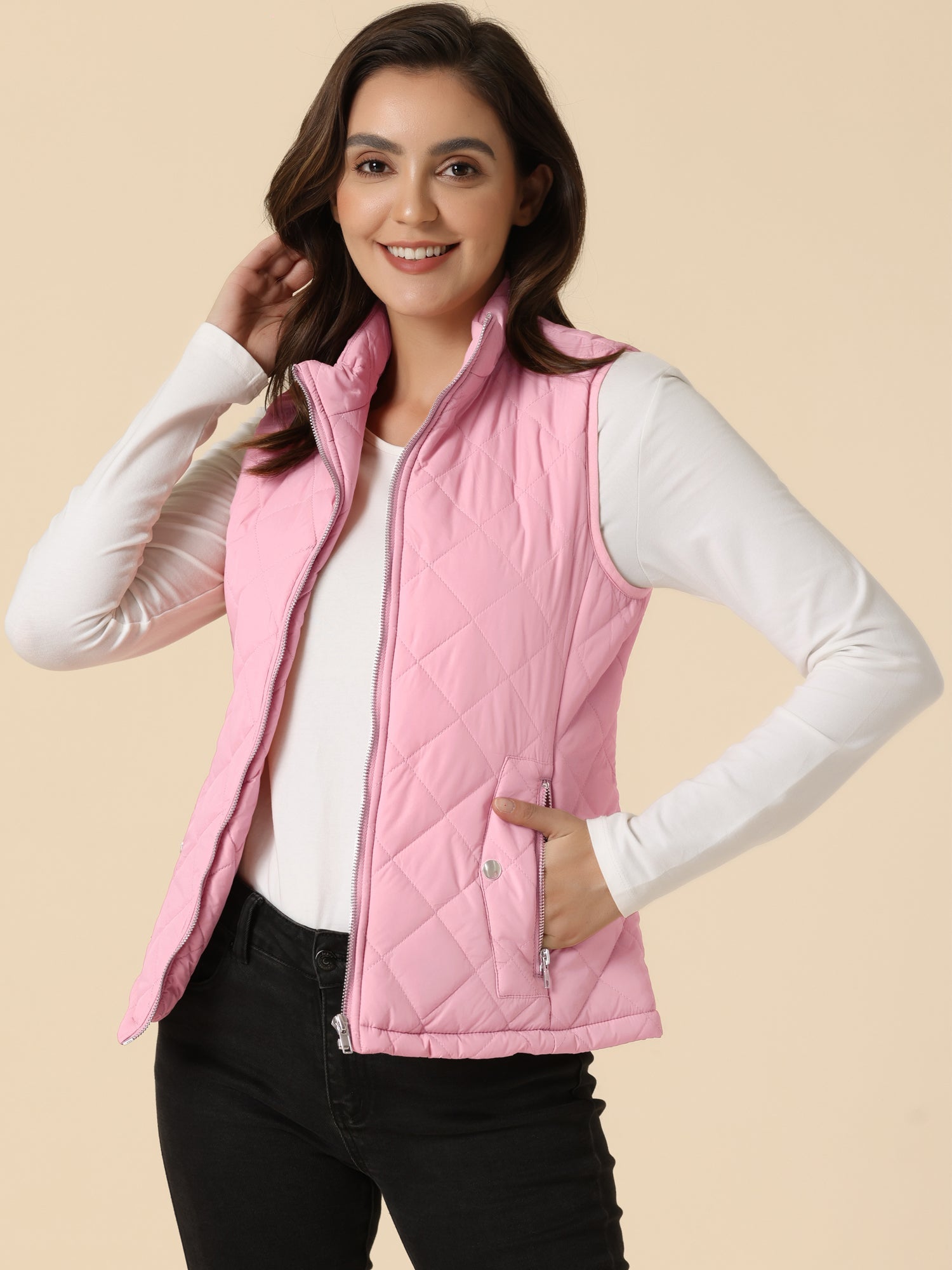 Stand Collar Lightweight Gilet Quilted Zipper Vest