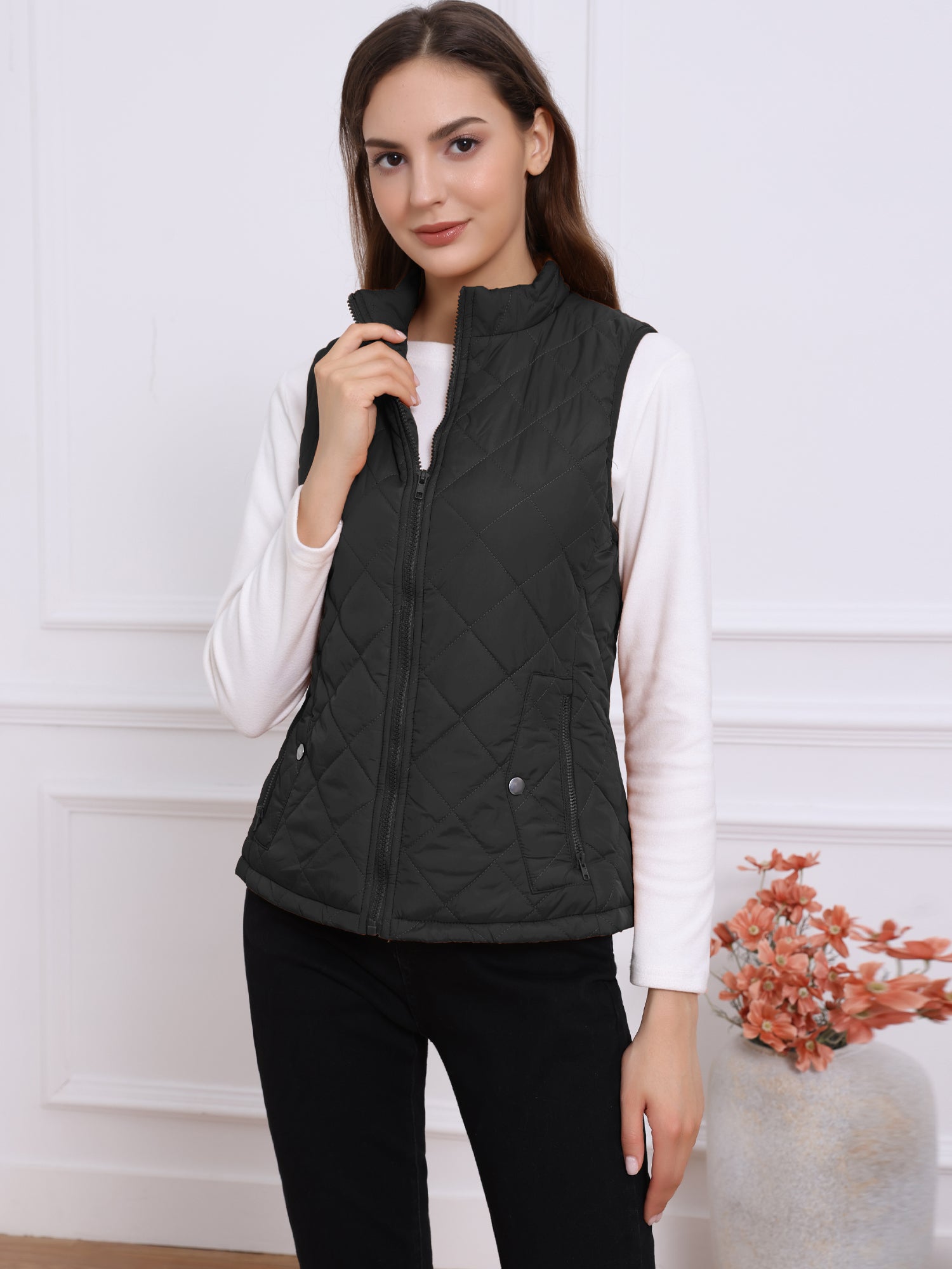 Stand Collar Lightweight Gilet Quilted Zipper Vest
