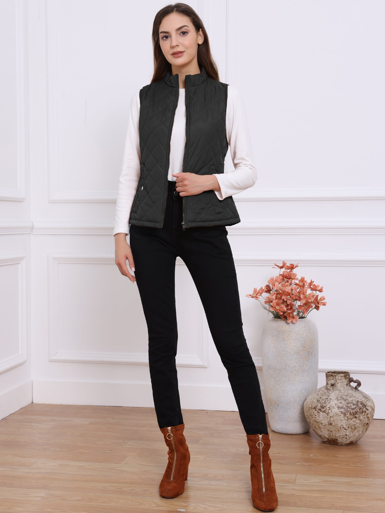 Stand Collar Lightweight Gilet Quilted Zipper Vest