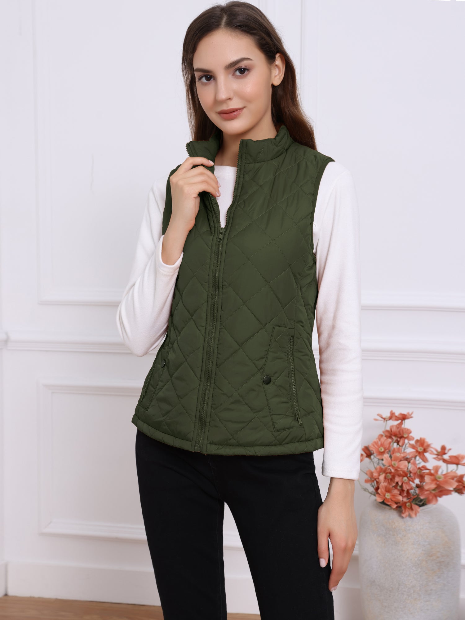 Stand Collar Lightweight Gilet Quilted Zipper Vest