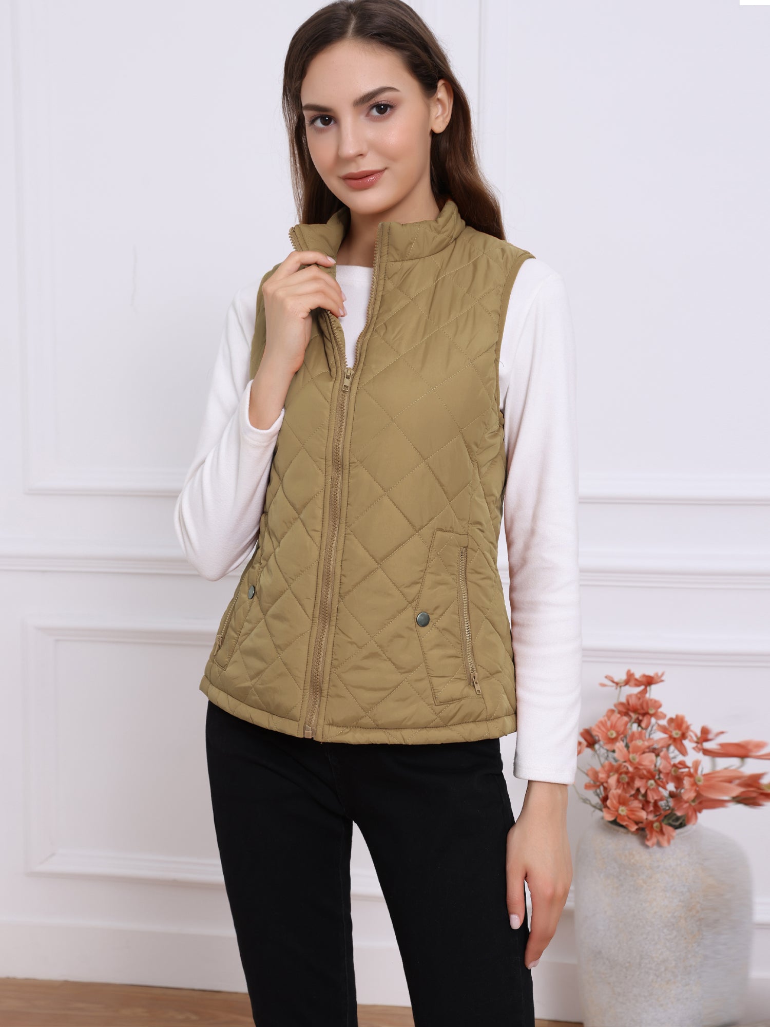 Stand Collar Lightweight Gilet Quilted Zipper Vest