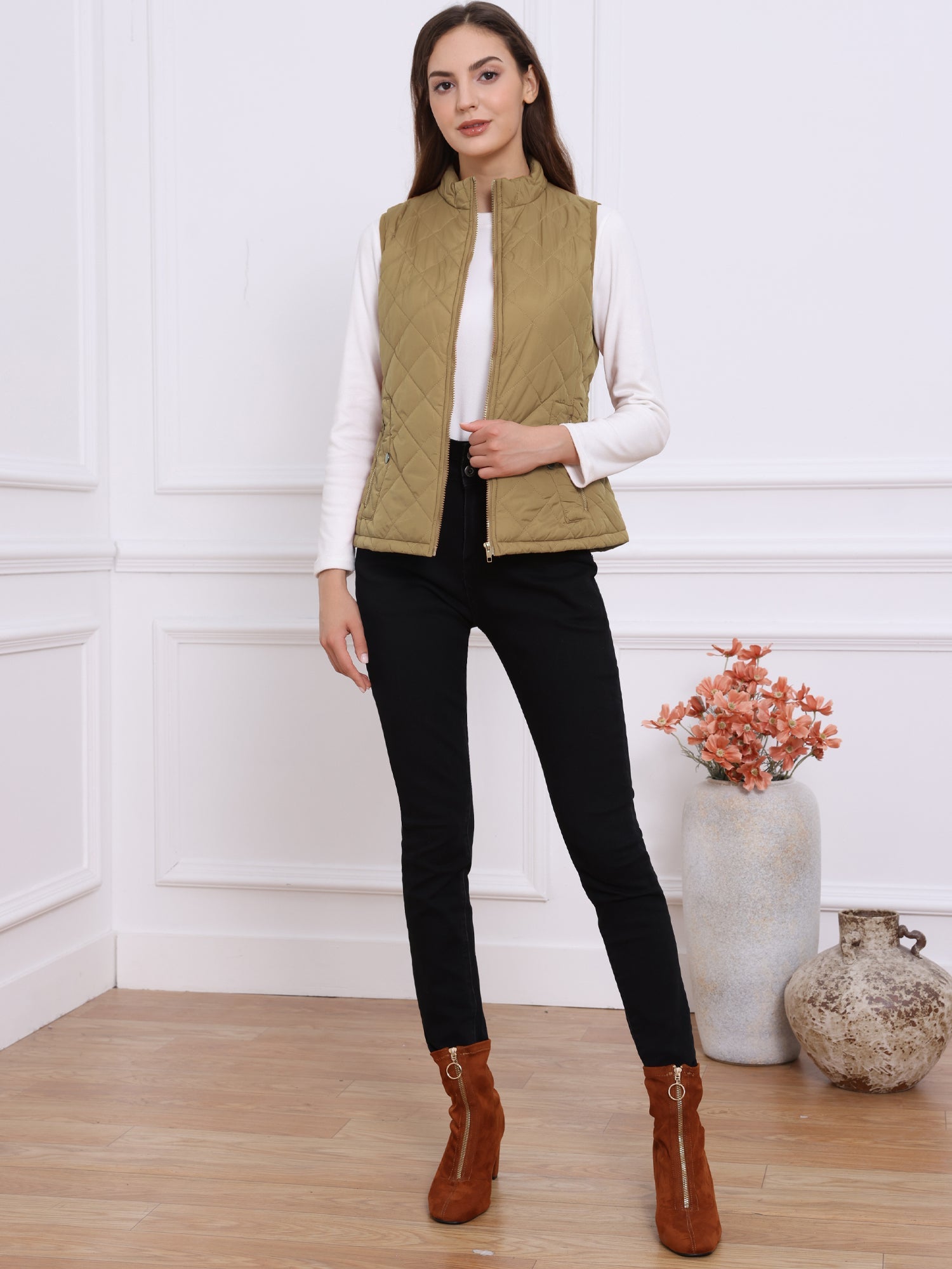 Stand Collar Lightweight Gilet Quilted Zipper Vest