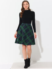 Plaid Tartan Vintage Elastic Waist Knee Length A-Line Skirt