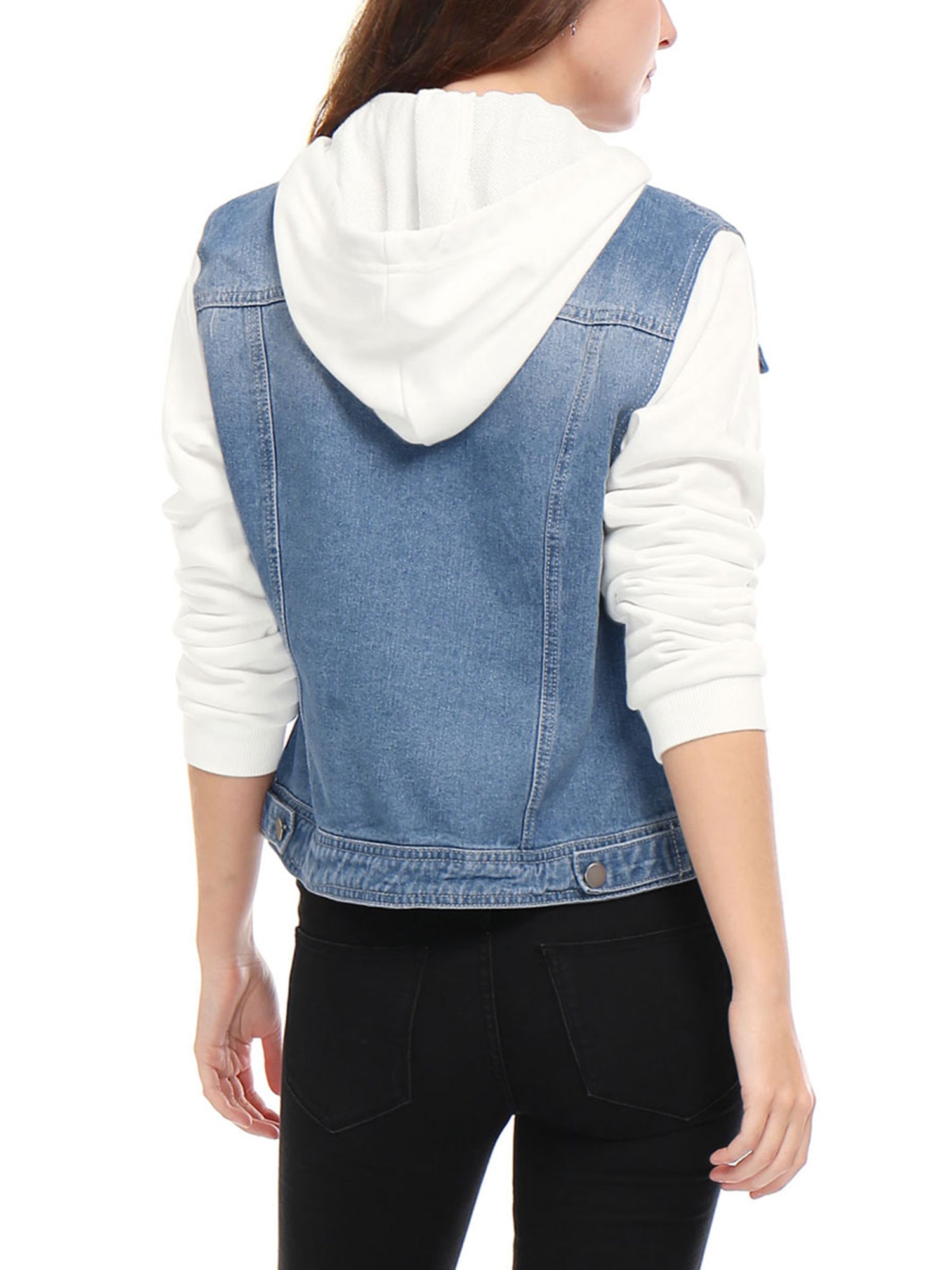 Casual Layered Drawstring Pockets Hood Denim Jacket
