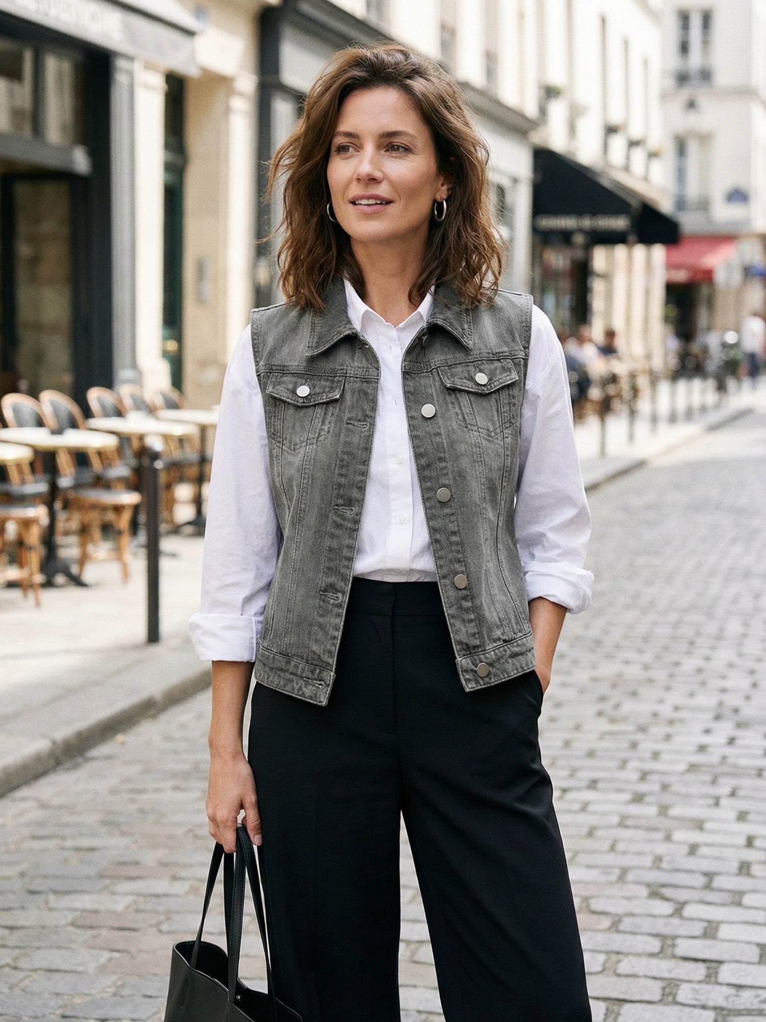 Flap Pocket Washed Buttoned Denim Jacket Vest