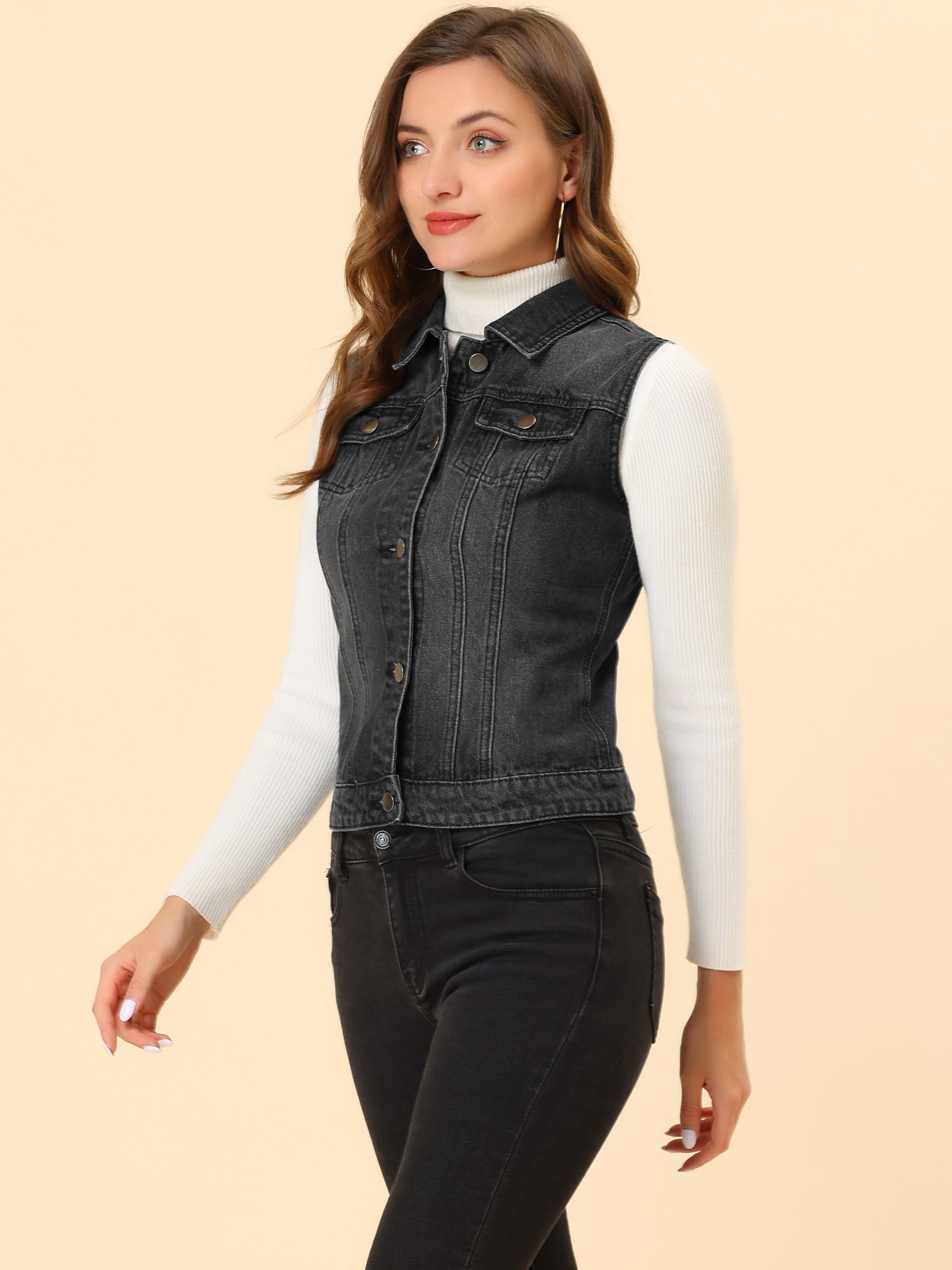 Buttoned Chest Flap Pocket Washed Denim Jacket Vest