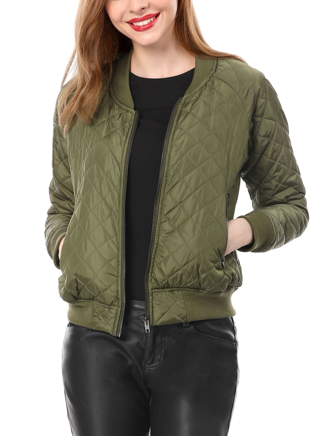 Casual Zip Up Raglan Long Sleeve Quilted Bomber Jacket