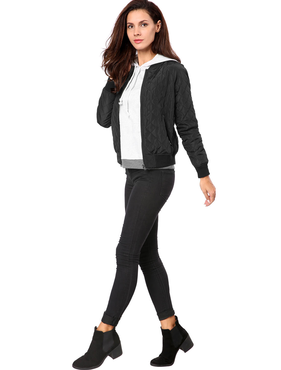 Casual Zip Up Raglan Long Sleeve Quilted Bomber Jacket