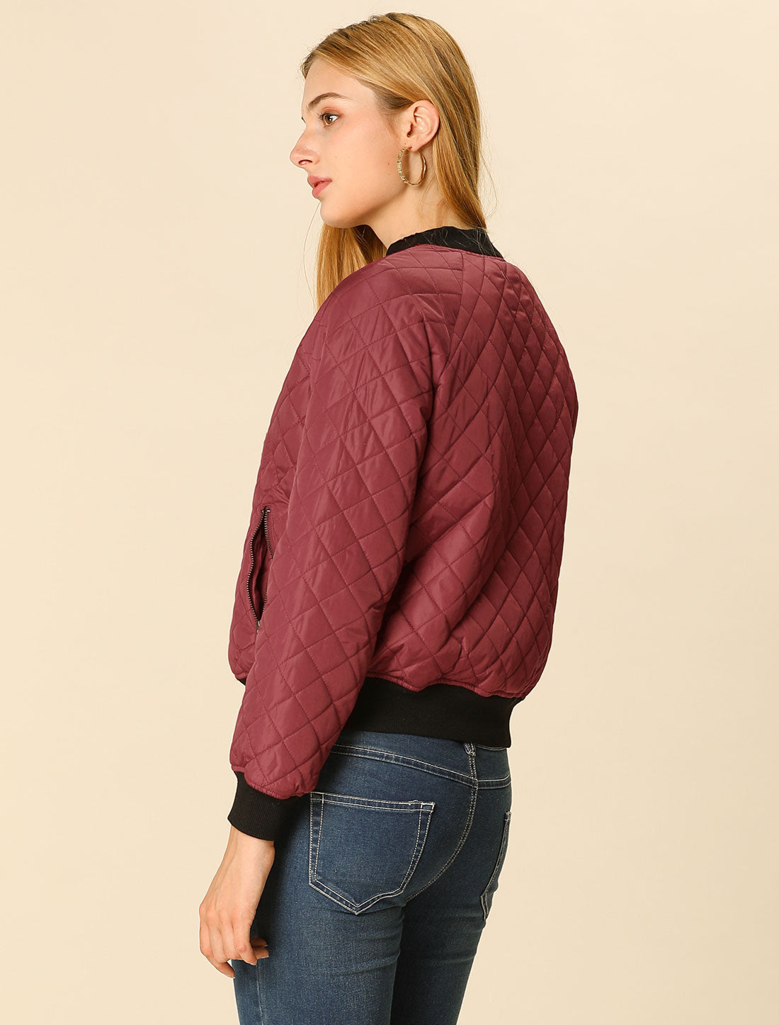 Casual Zip Up Raglan Long Sleeve Quilted Bomber Jacket
