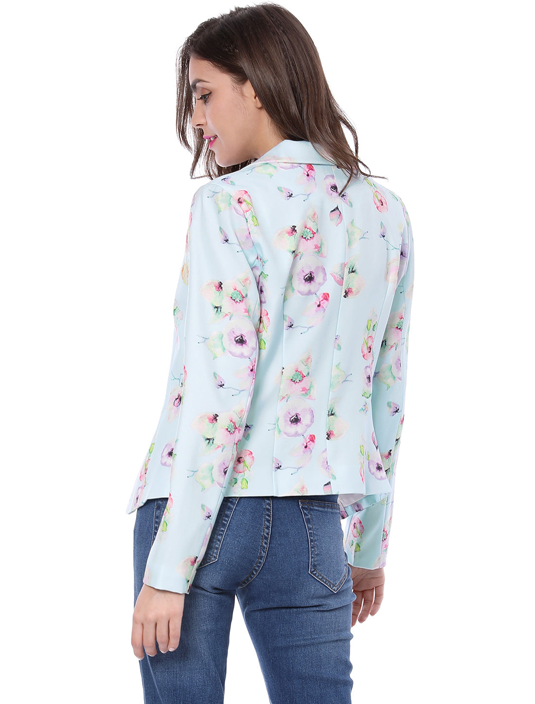 Open Front Notch Lapel Floral Business Casual Suit Blazer