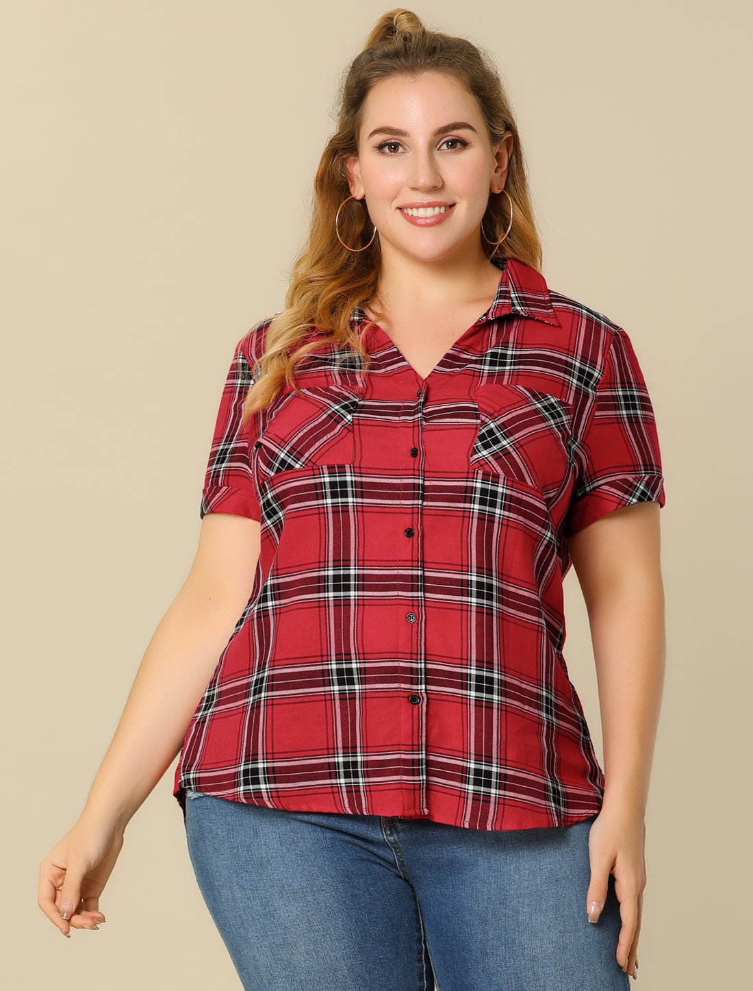 Classic Plaid Button Down Short Sleeve Shirt