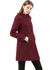 Stand Collar Double Breasted Slant Pockets Trendy Outwear Winter Coat