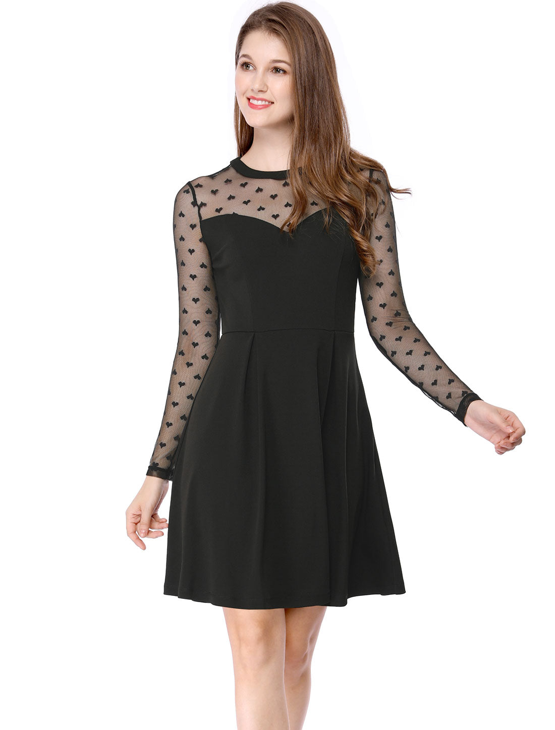 Heart Mesh Sheer Long Sleeve Gothic Cocktail Skater Mini Dress