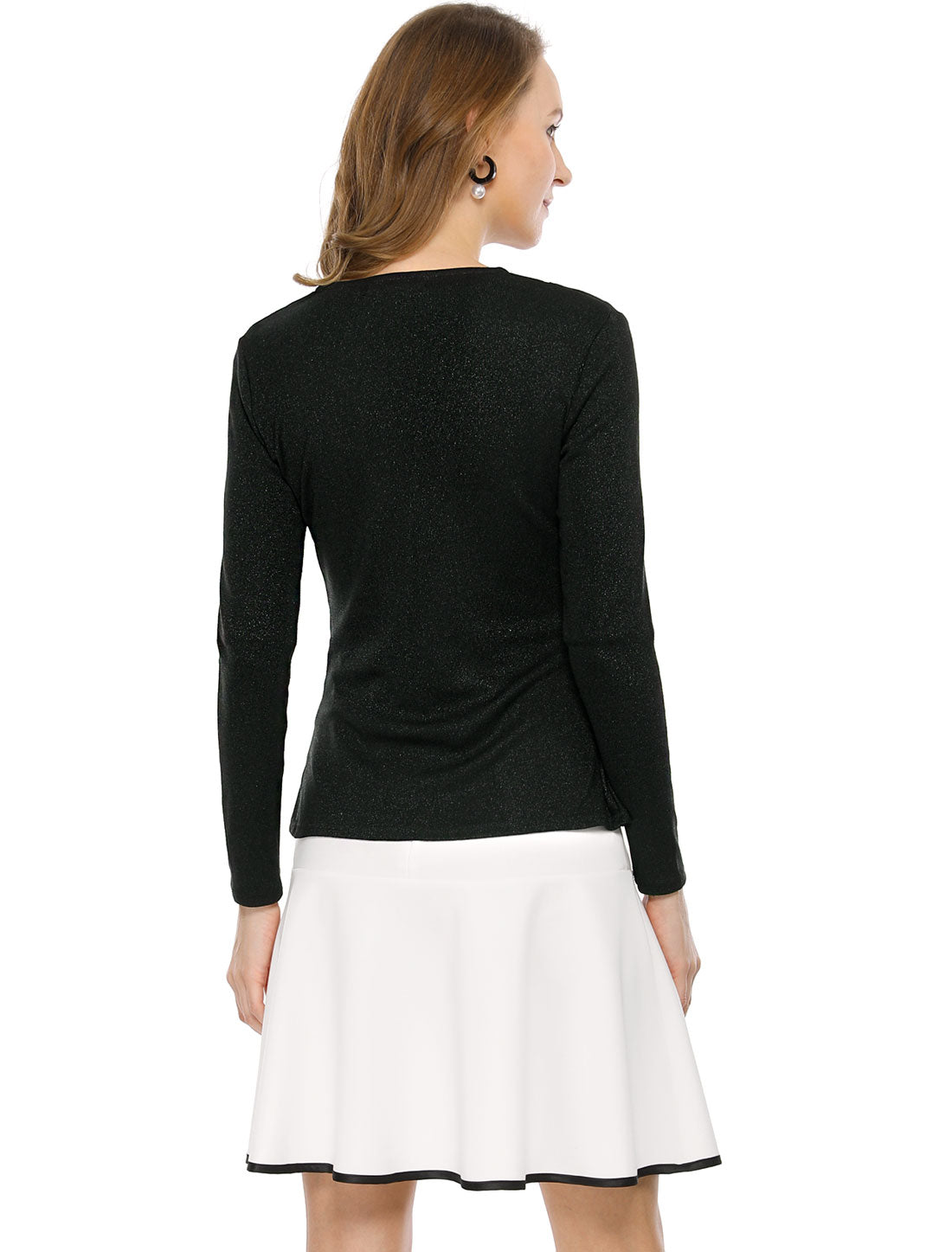 Women's Tie Front Knit Ruffled Long Sleeve Open Cardigan
