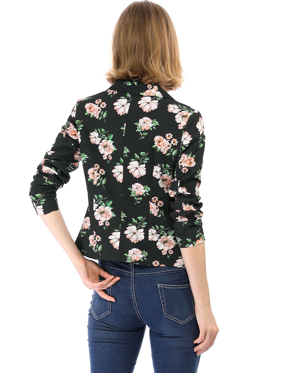 Open Front Notch Lapel Floral Business Casual Suit Blazer