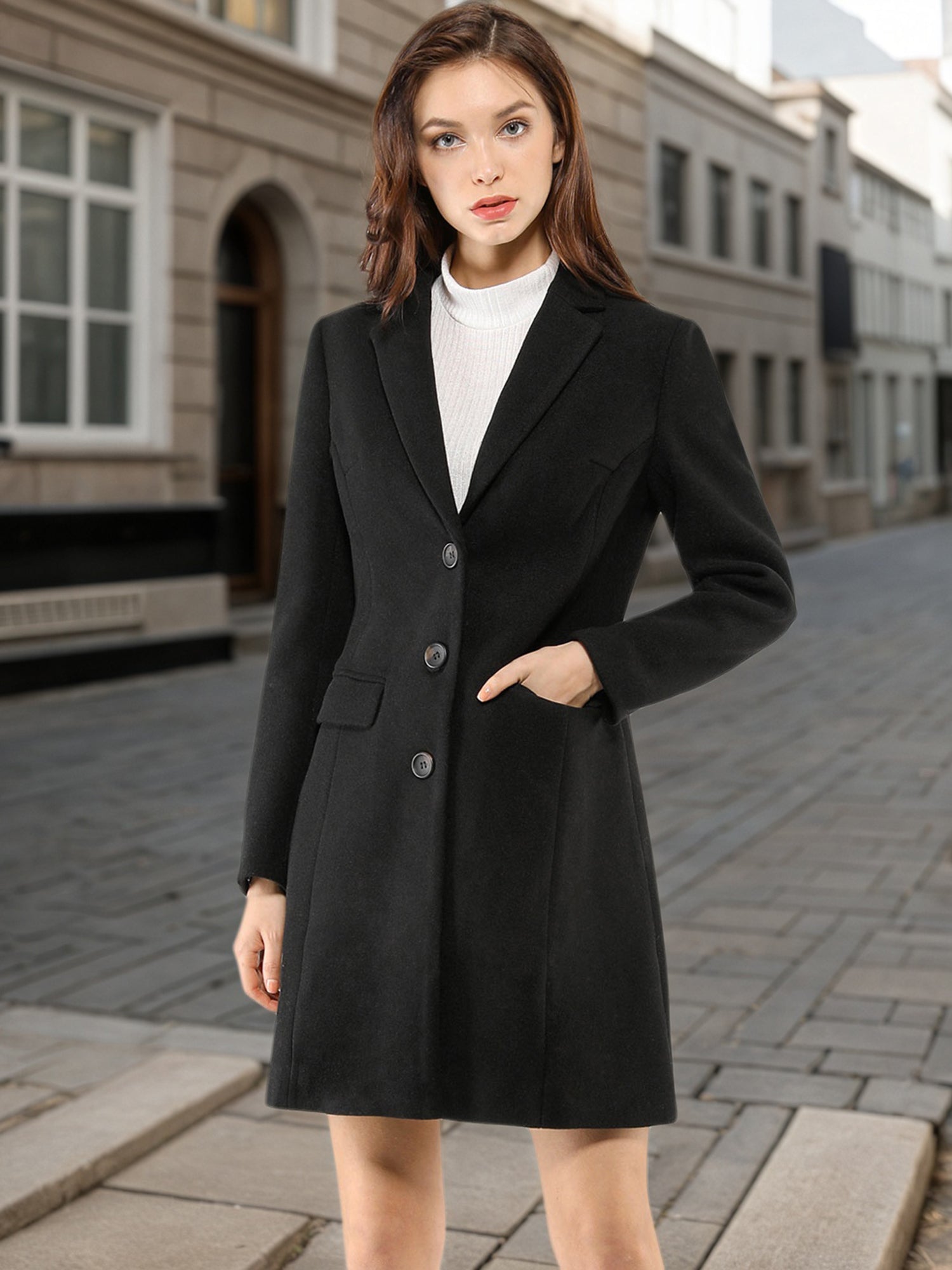 Notched Lapel Single Breasted Outwear Winter Pea Coat