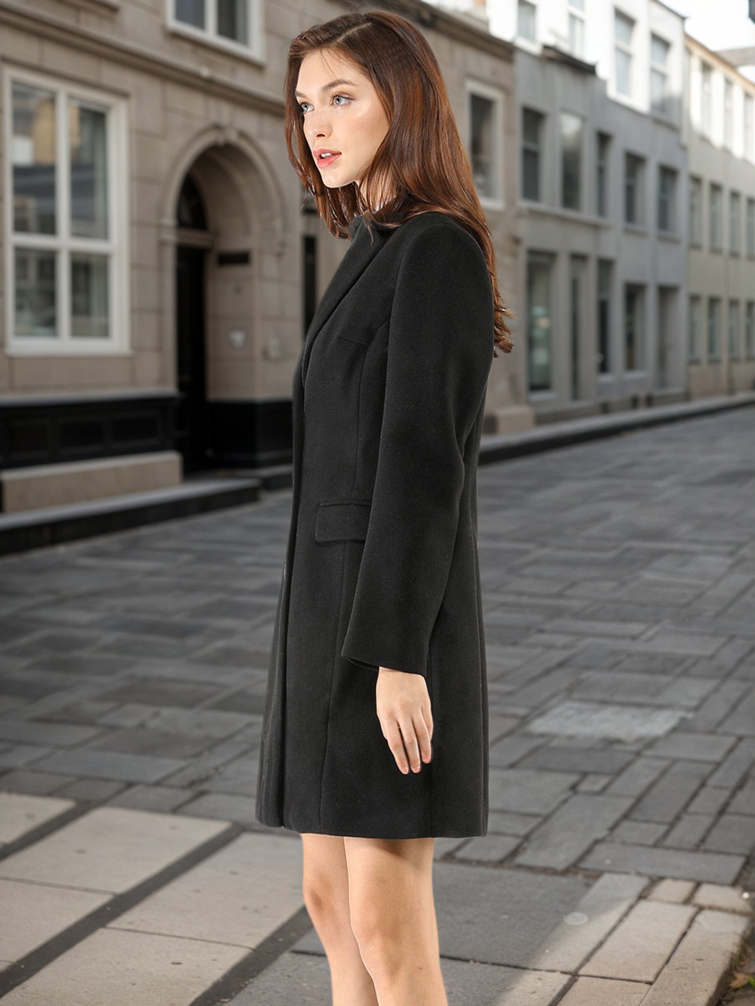 Notched Lapel Single Breasted Outwear Winter Pea Coat