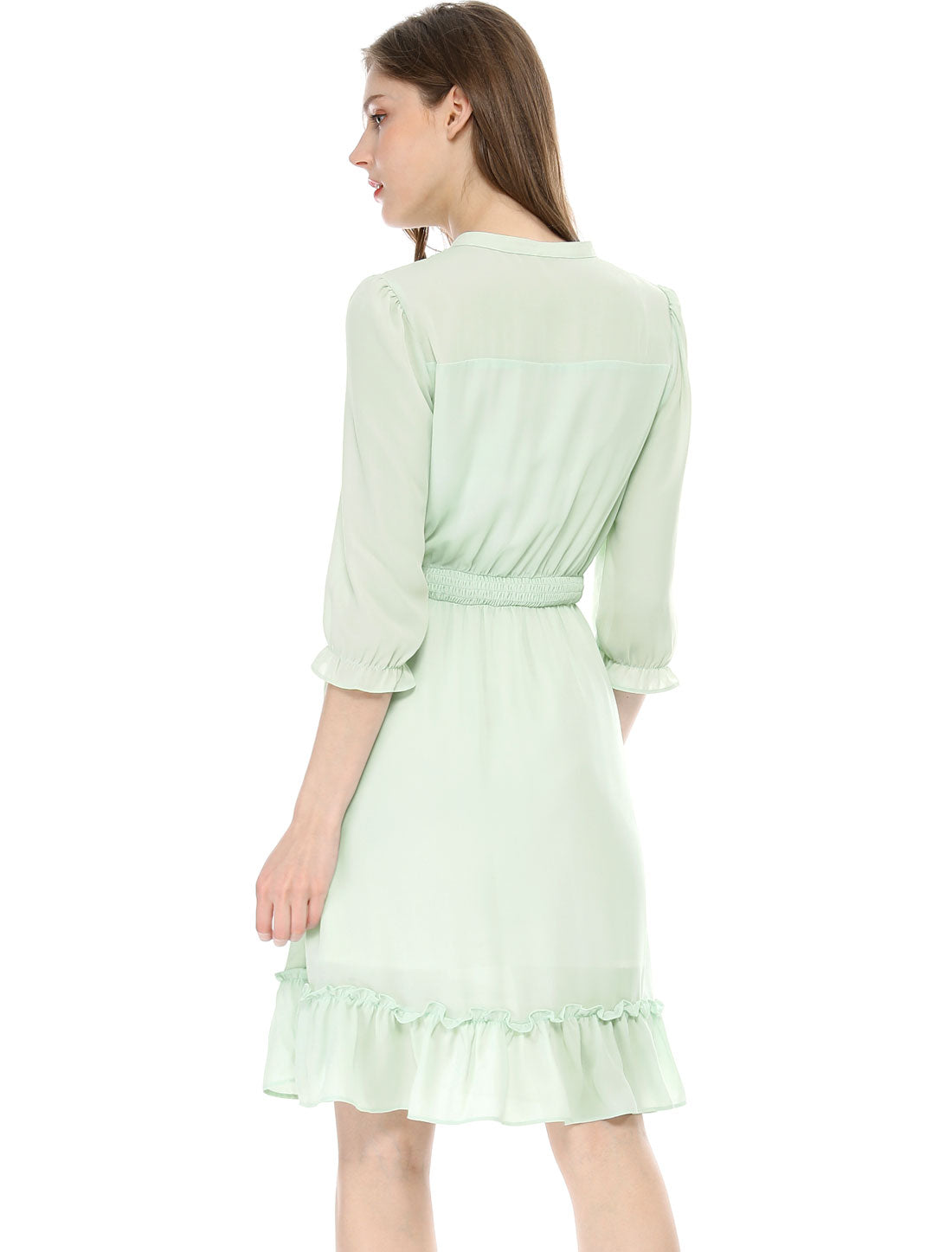 Ruffle Hem 3/4 Sleeve A-Line Smocked Short Chiffon Dress
