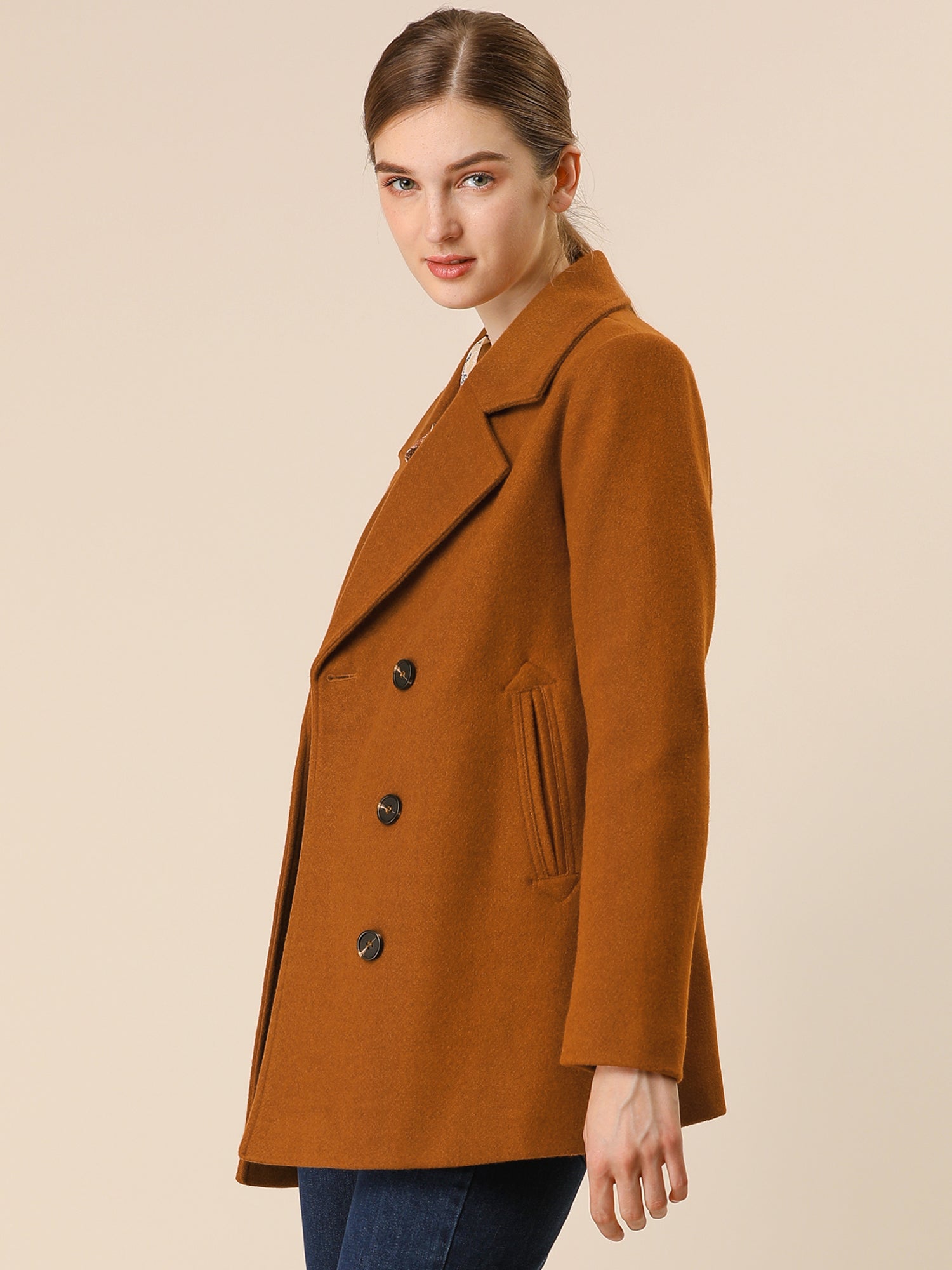 Long Sleeve Double Breasted Button Winter Outerwear Pea Coat