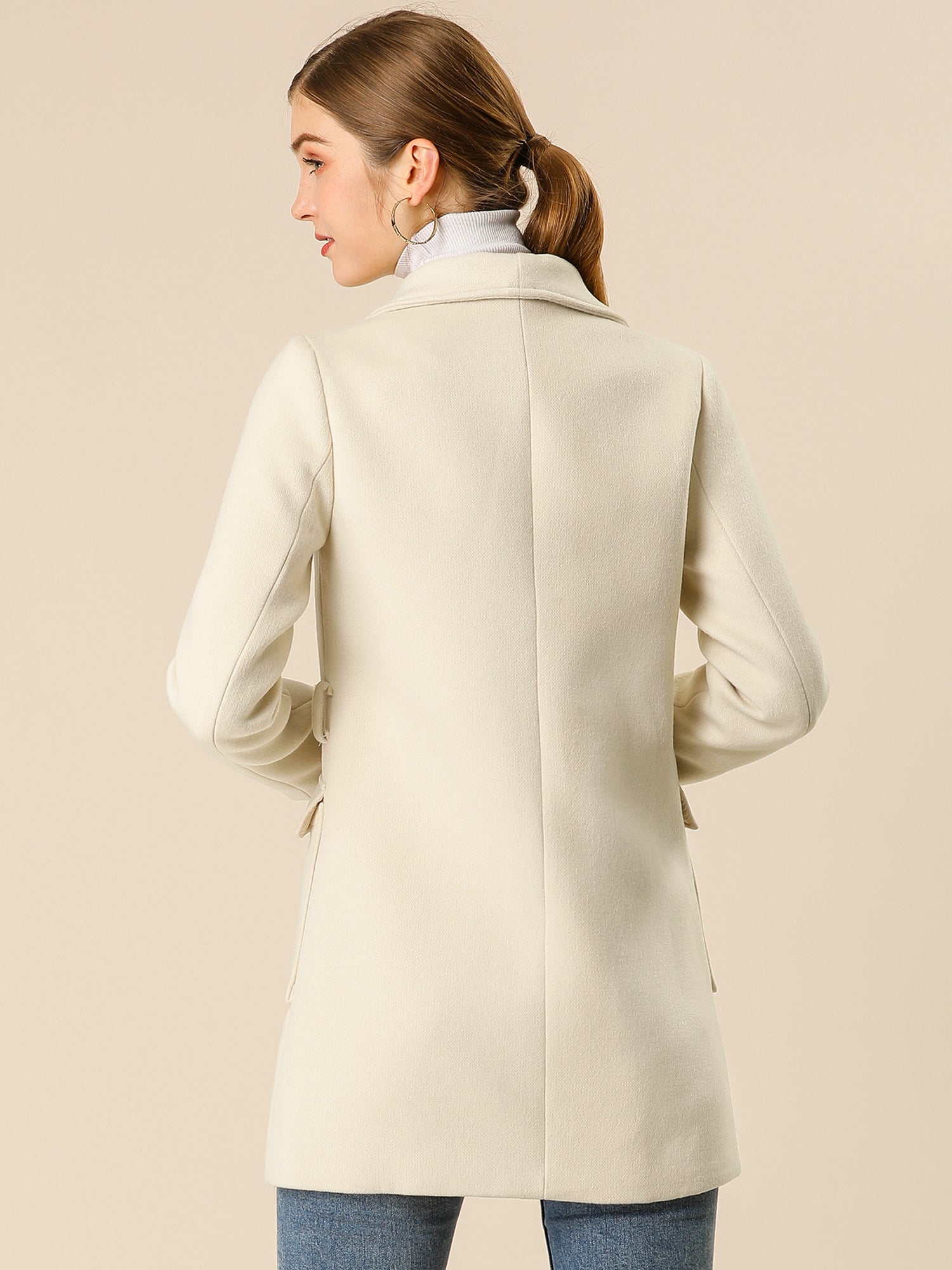 Shawl Collar Lapel Double Breasted Winter Belted Coat with Pockets