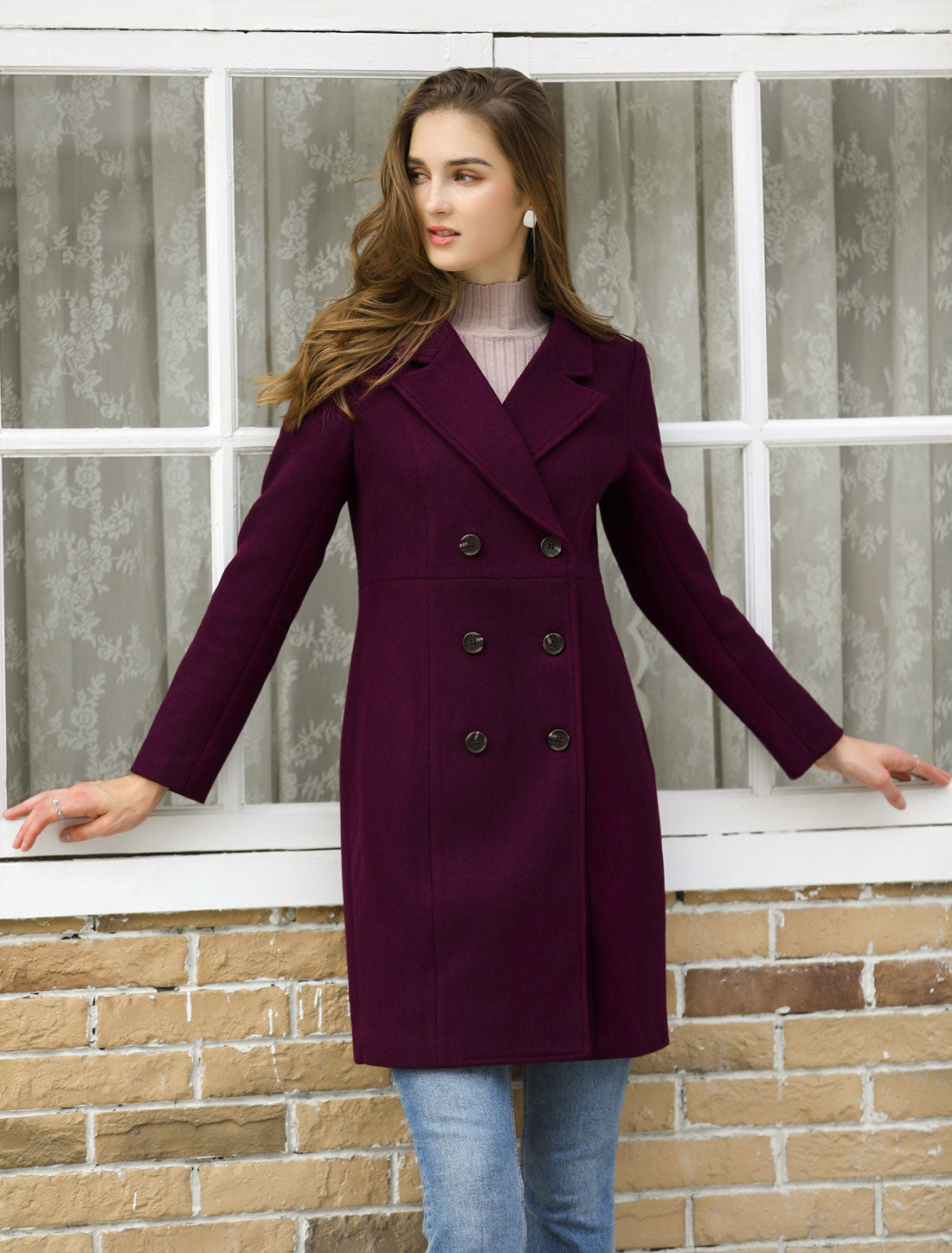 Notched Lapel Double Breasted Outwear Winter Long Coat