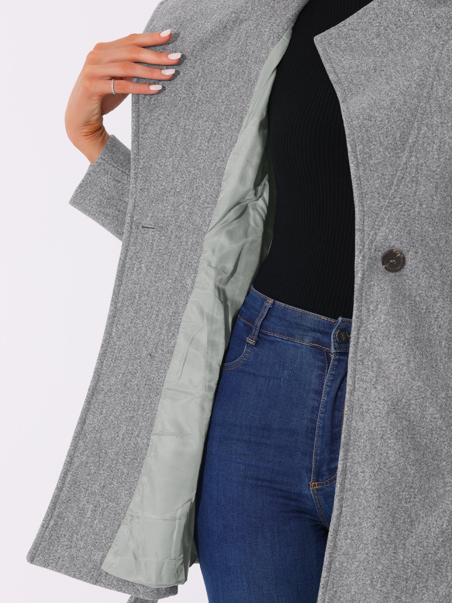 Classic Stand Collar Long Sleeve Belted Winter Coat