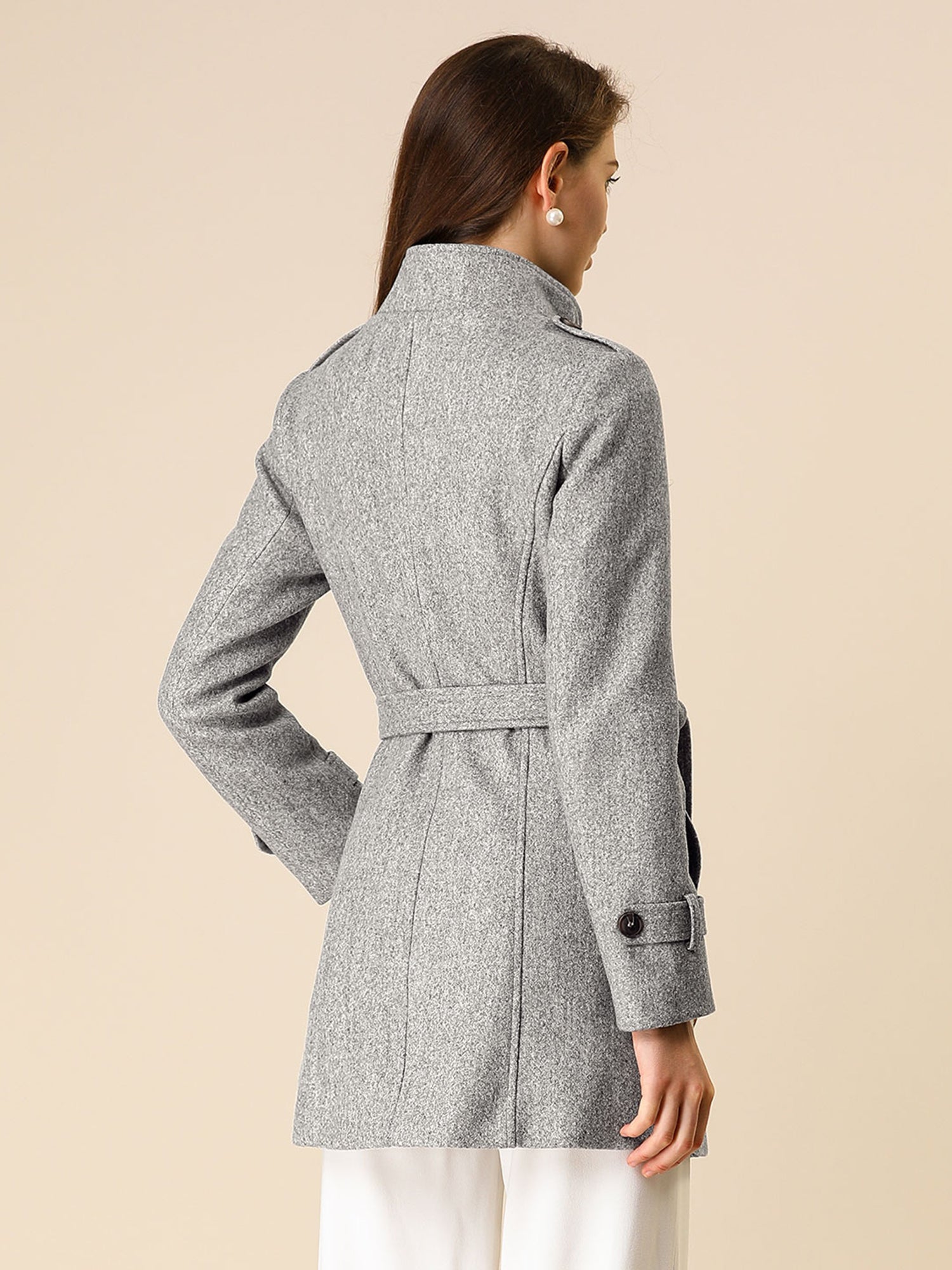 Stand Collar Double Breasted Trendy Belted Winter Coat