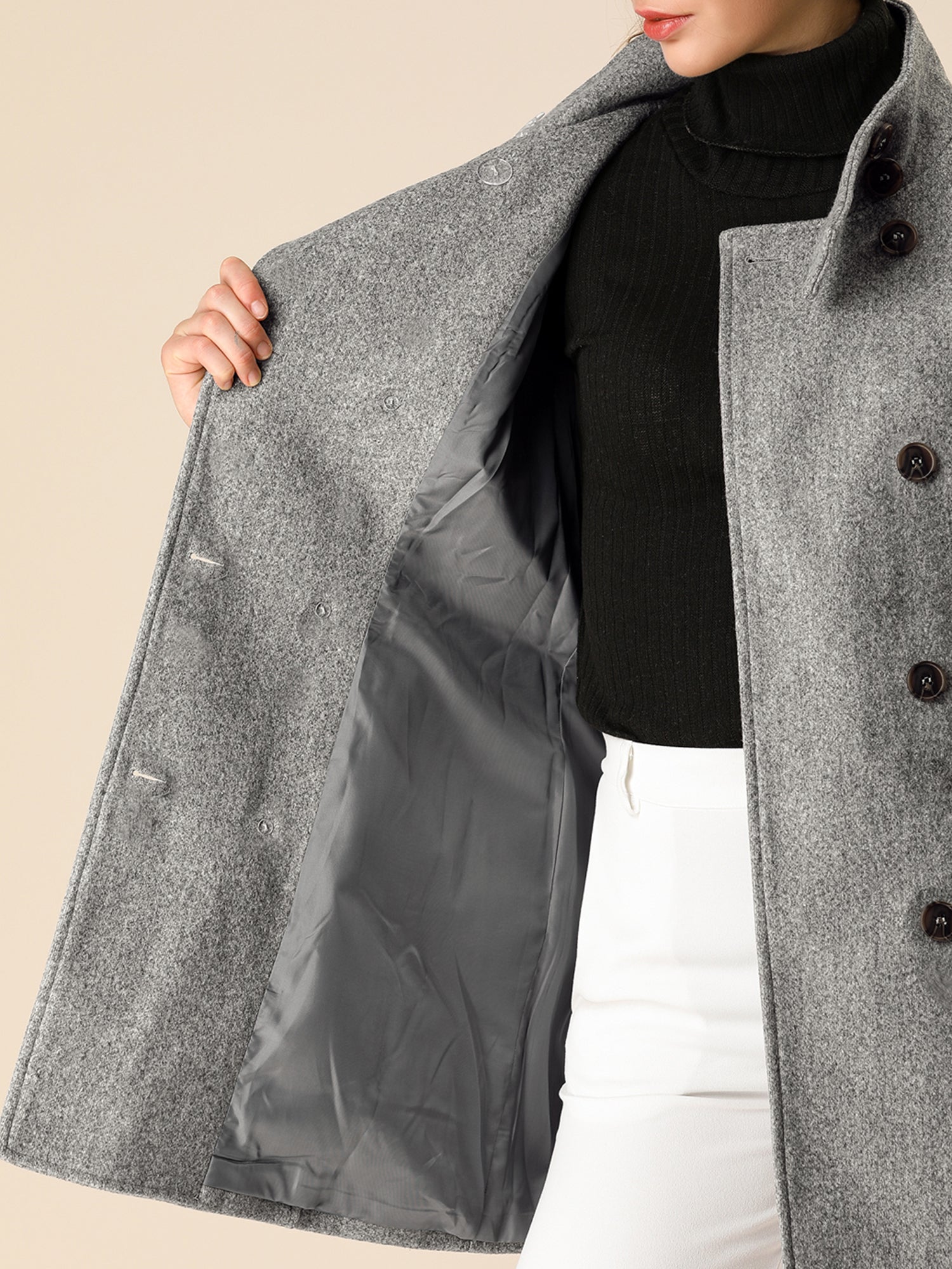 Stand Collar Double Breasted Trendy Belted Winter Coat