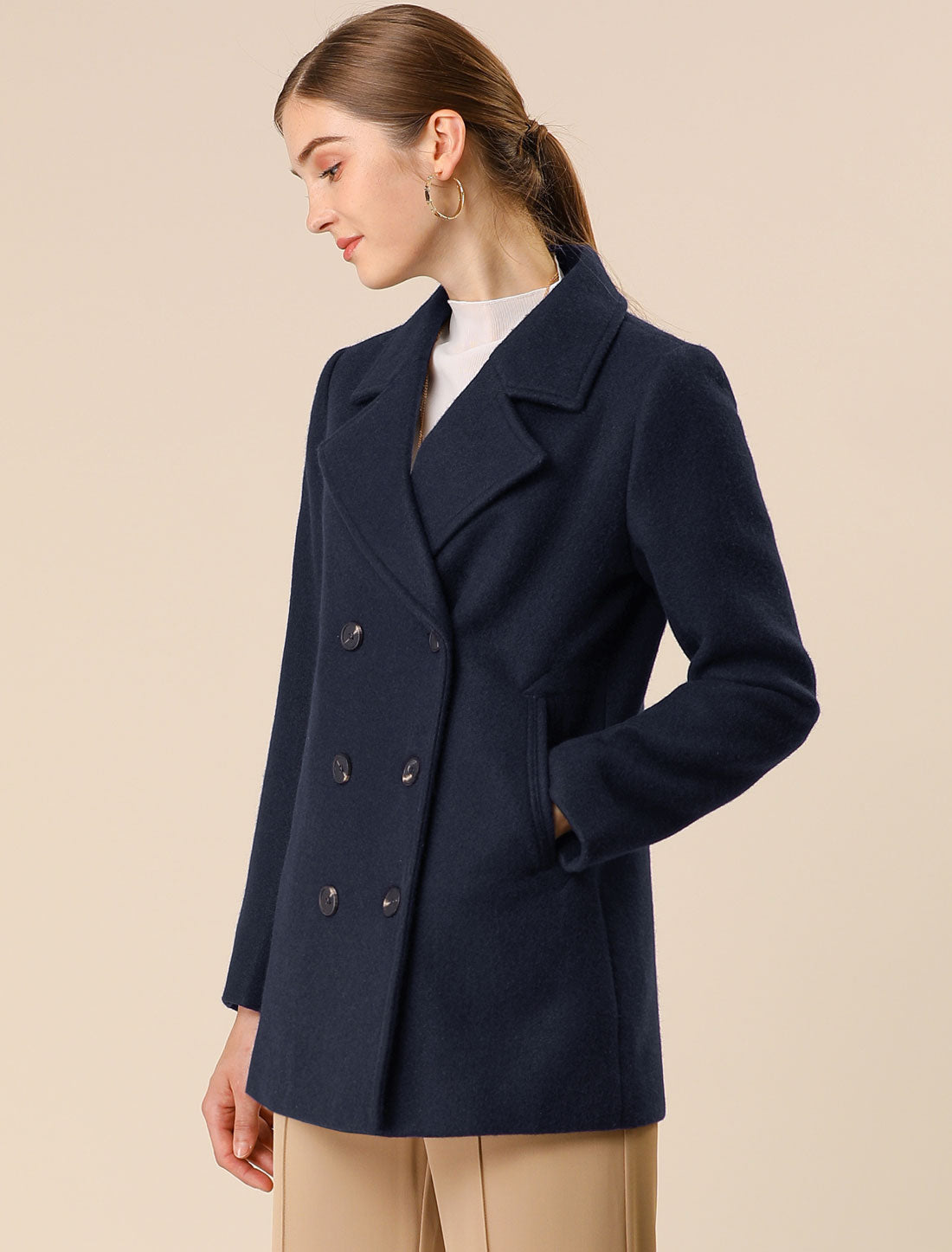 Long Sleeve Double Breasted Button Winter Outerwear Pea Coat