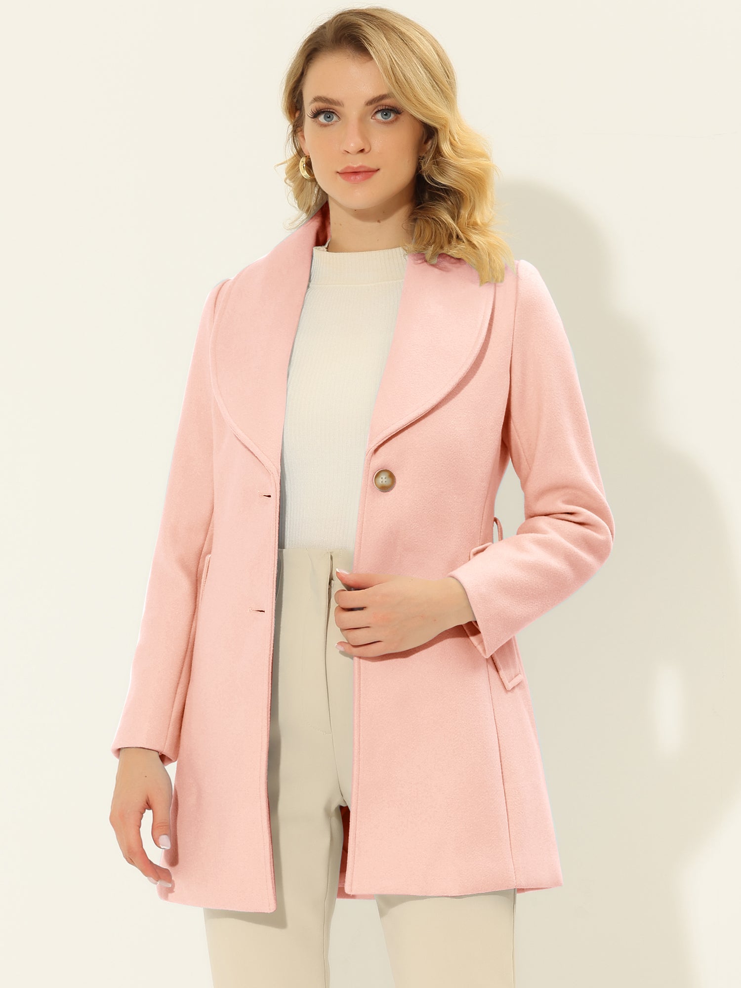 Shawl Collar Single Breasted Winter Long Belted Coat