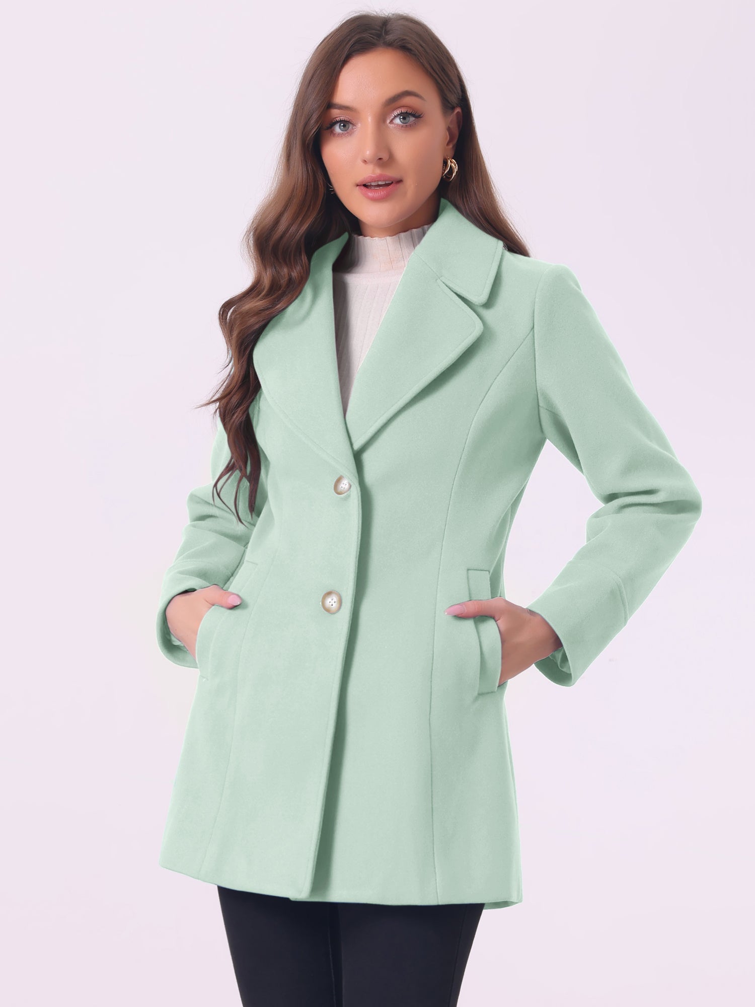 Elegant Notched Shawl Collar Single Breasted Winter Long Coat