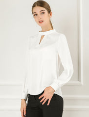 Keyhole Elegant Stand Collar Long Sleeve Chiffon Office Blouse