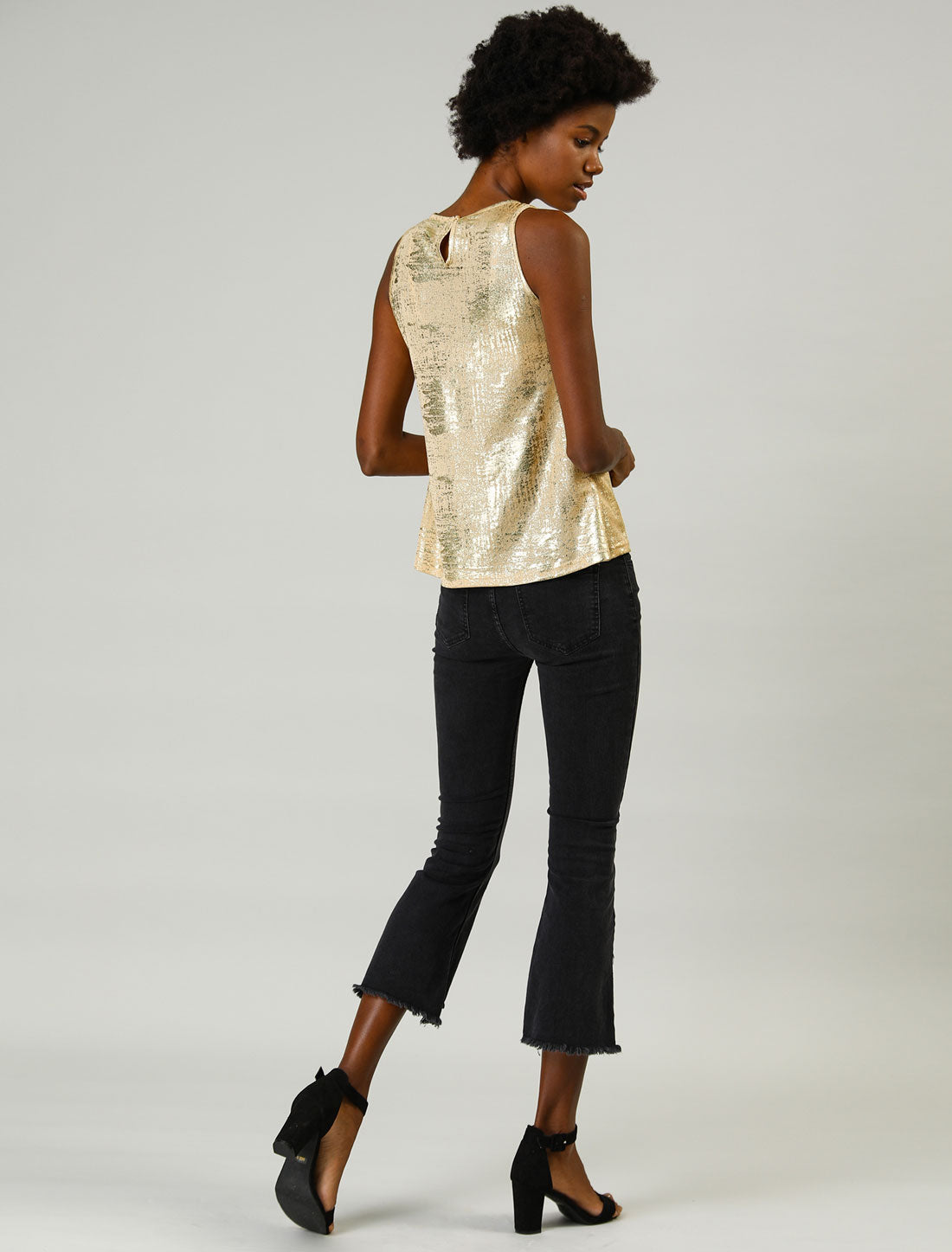 Shiny Sleeveless Camisole Club Shimmer Metallic Tank Top