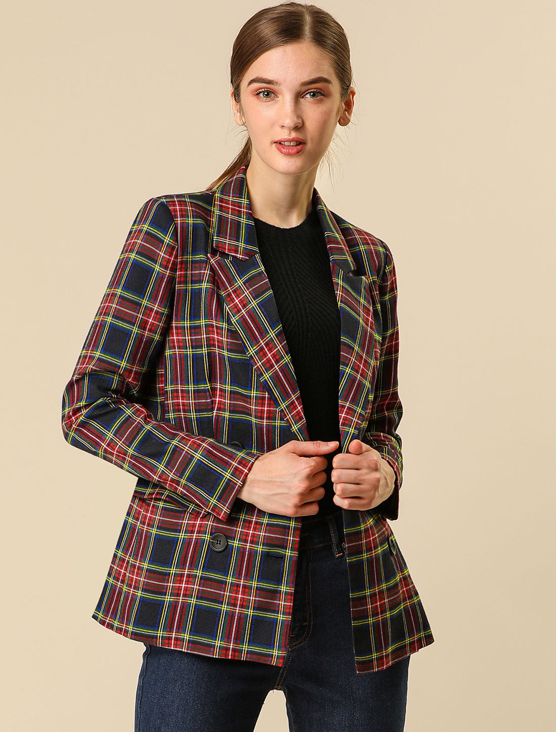 Notched Lapel Double Breasted Work Formal Blazer