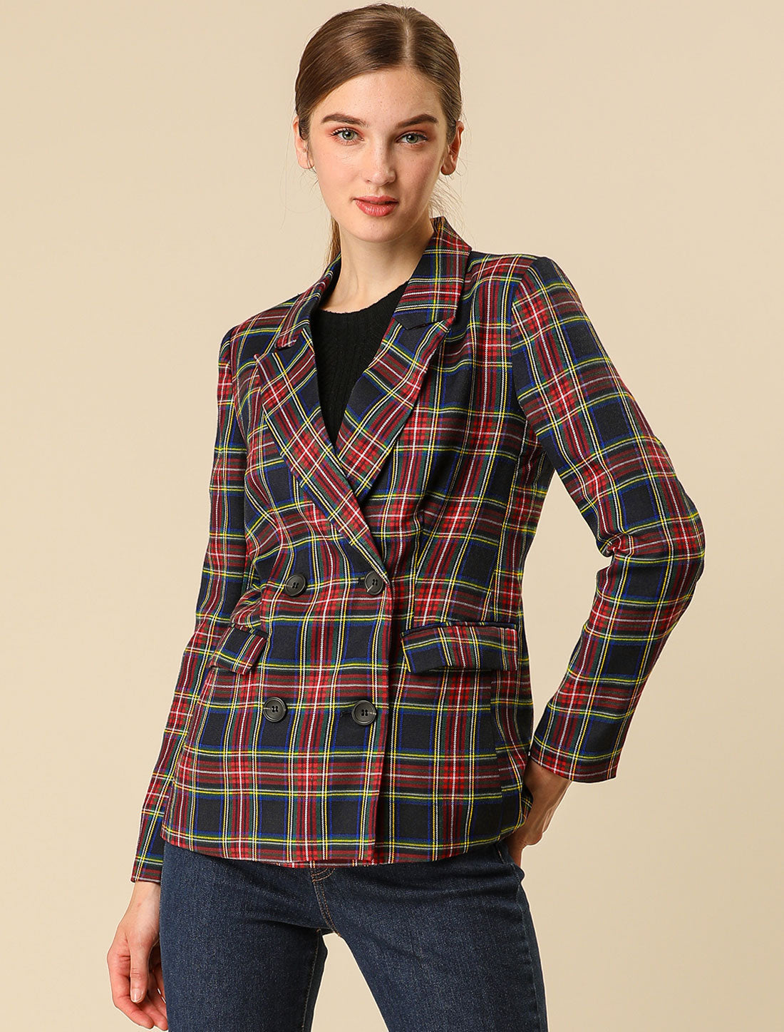 Notched Lapel Double Breasted Work Formal Blazer