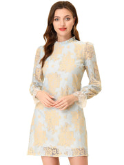 Lace Floral Ruffle Crew Neck Cocktail Mini Dress