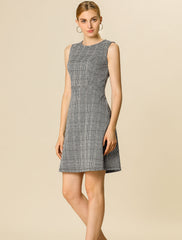 Plaid Sleeveless Fit and Flare Houndstooth Work Dress