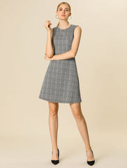 Plaid Sleeveless Fit and Flare Houndstooth Work Dress