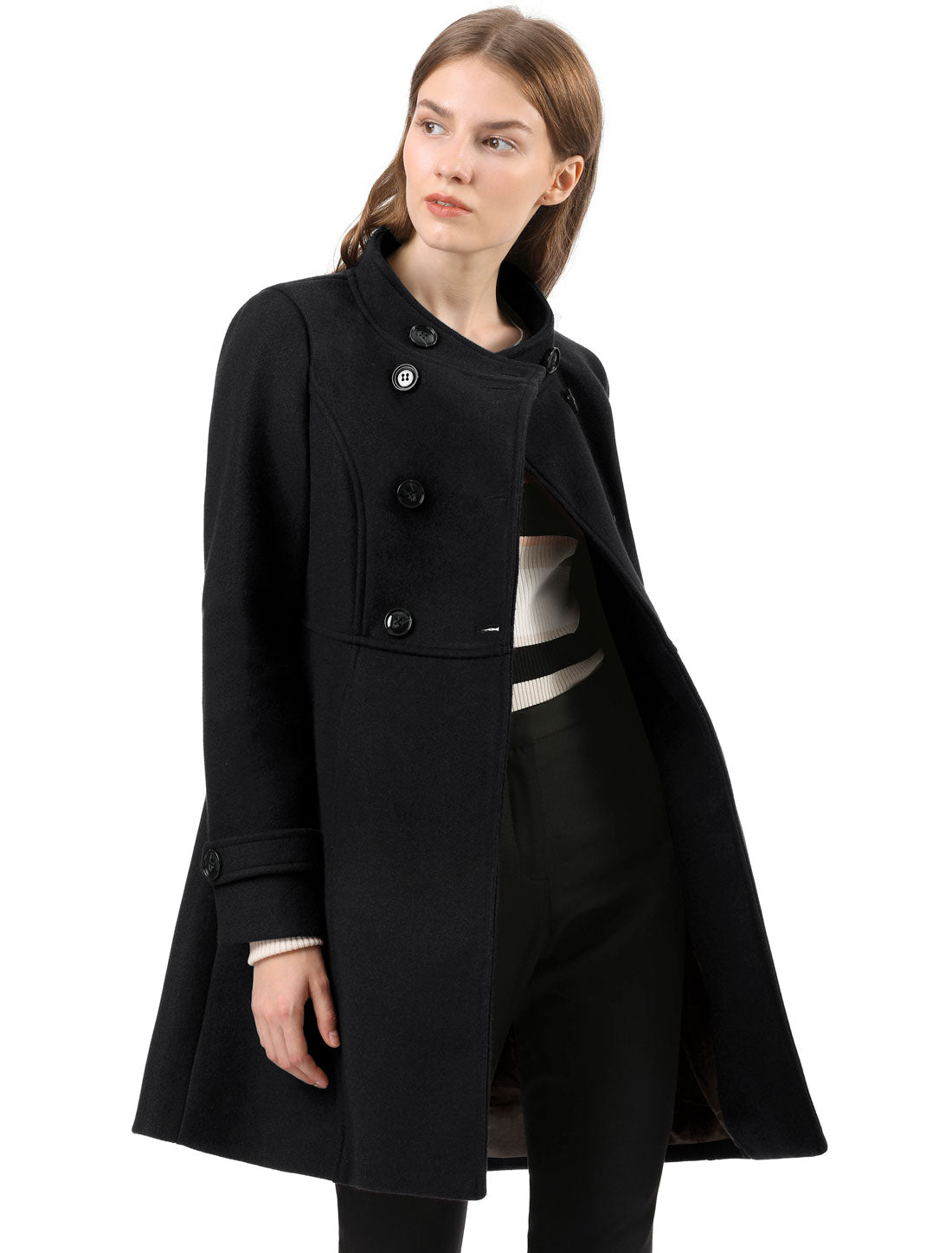 Stand Collar Double Breasted Slant Pockets Trendy Outwear Winter Coat