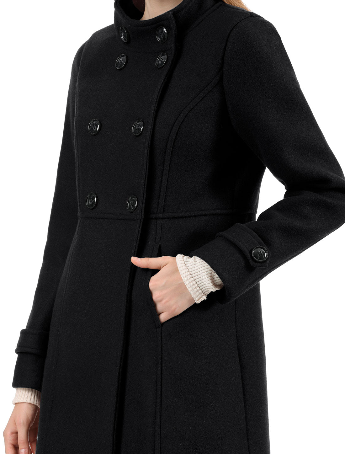 Stand Collar Double Breasted Slant Pockets Trendy Outwear Winter Coat