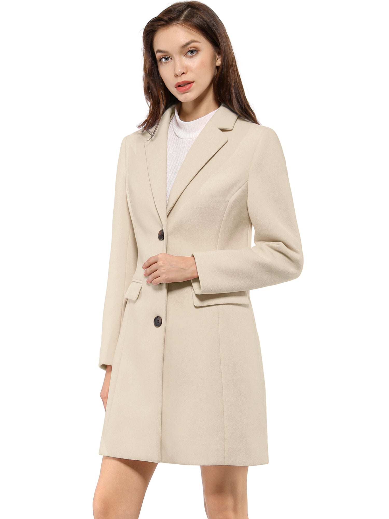 Notched Lapel Single Breasted Outwear Winter Pea Coat